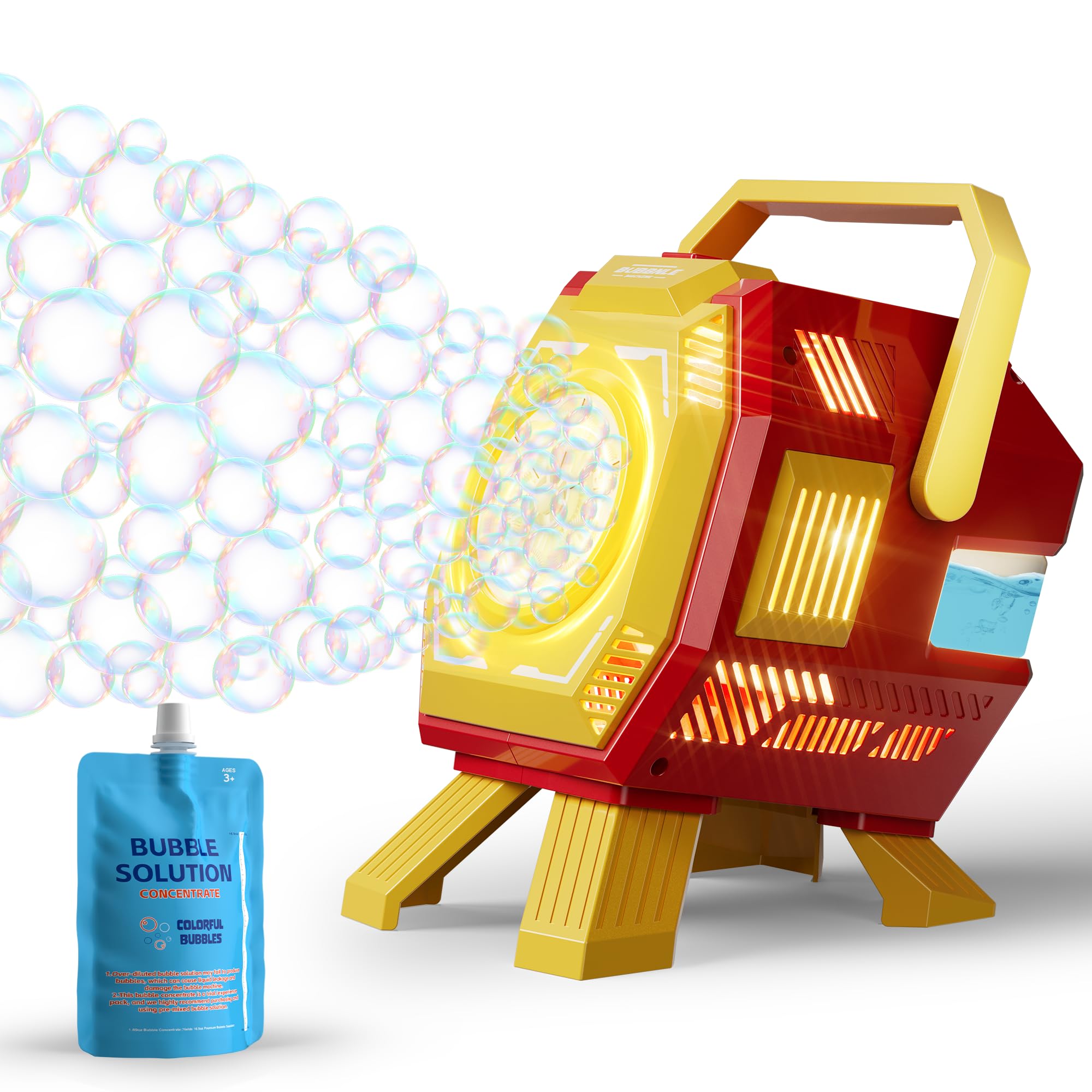 Belemar Bubble Machine with Lights, Big Bubble Holes, 15,000 Bubbles/Min, 320ml Large Tank, Battery Operated Portable Bubble Blower for Kids, Birthday Parties, Garden Play & Outdoor Fun