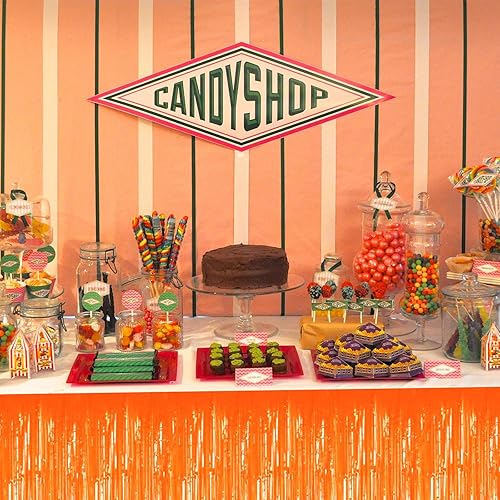 Miniatura 124 de Paquete de 6 faldas de mesa con flecos metálicos azules de 29 x 108 pulgadas para decoración de fiesta de oropel con flecos, cortinas de guirnalda