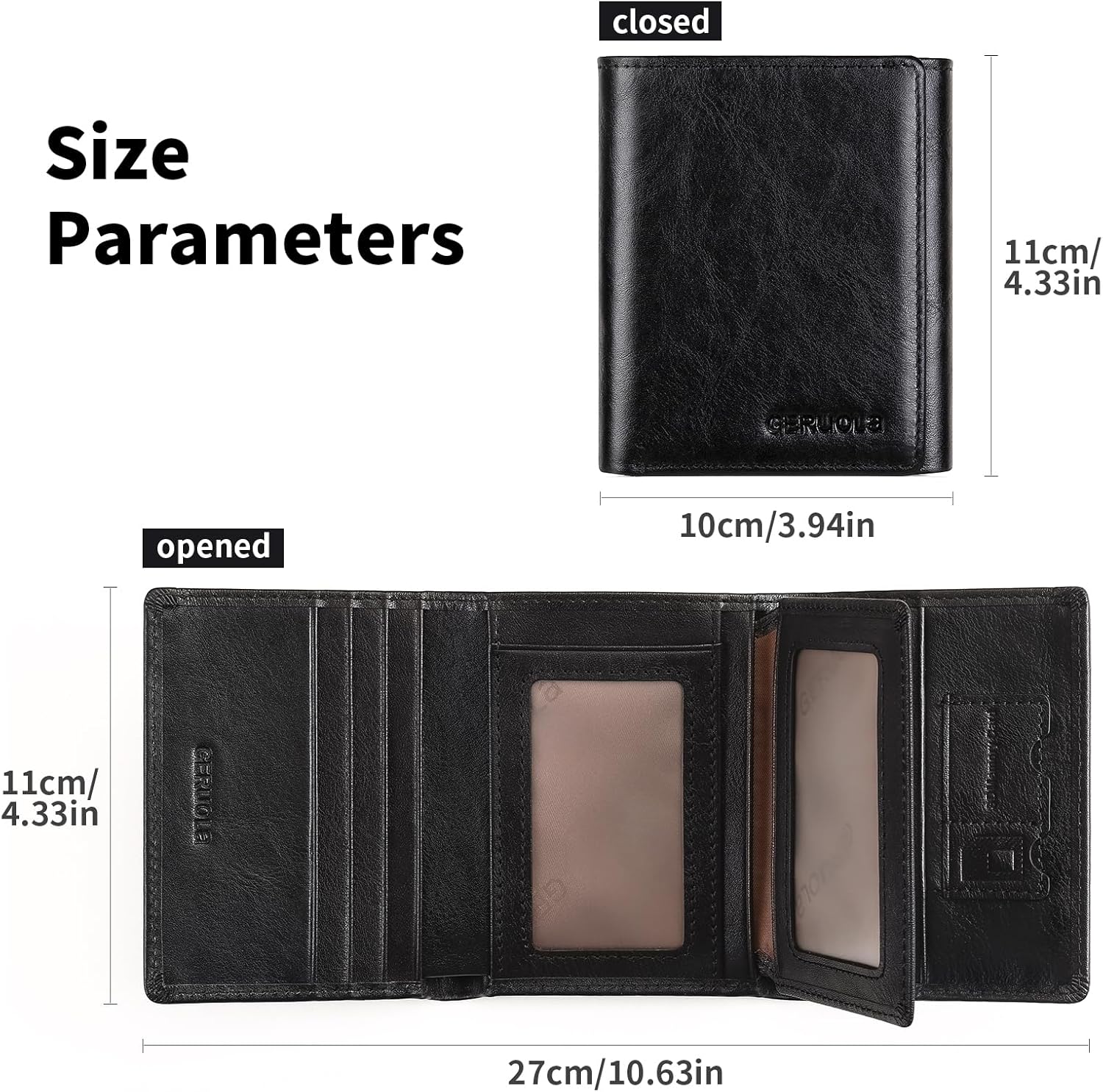 Trifold Wallets for Men Genuine Leather Large Capacity RFID Blocking, Includes Id Window and Credit Card Holder,Mens Wallets Leather (Black) - Image 6