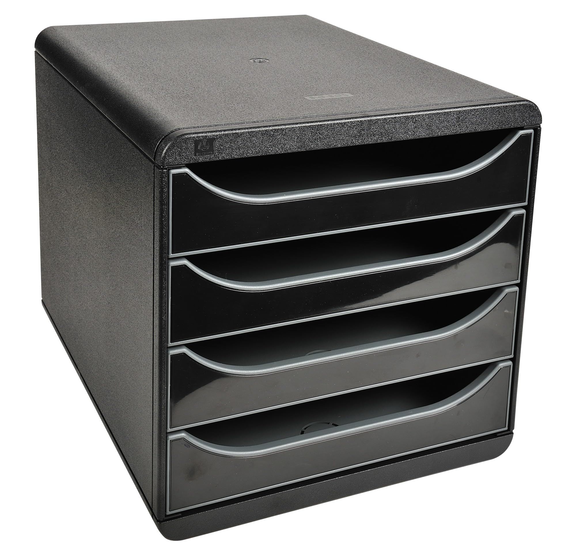 Exacompta 3104214D - Módulo individual para documentos A4 + con 4 cajones, ultra-rígido y con stop de seguridad - 347x278x267 mm - BIG-BOX - Negro / negro brillante