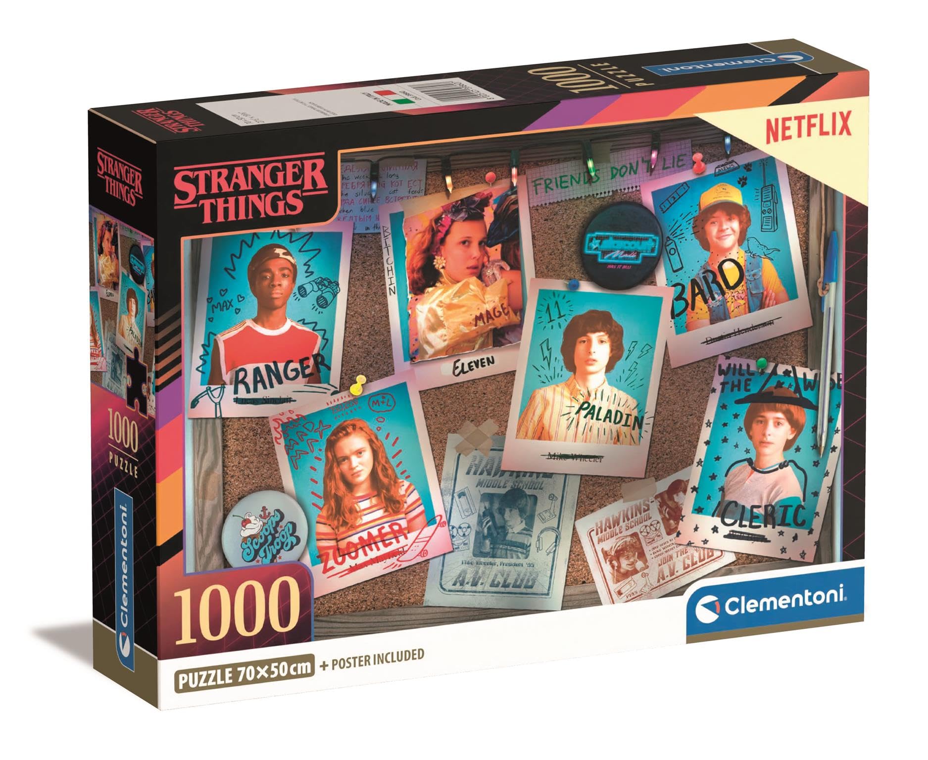 Clementoni 39860 Netflix Stranger Things Jigsaw 1000 Pieces-Poster Included, Puzzle for Adults 14-99 Years, Gift for Men/Women, Series, Underground, Made in Italy, Multicolor