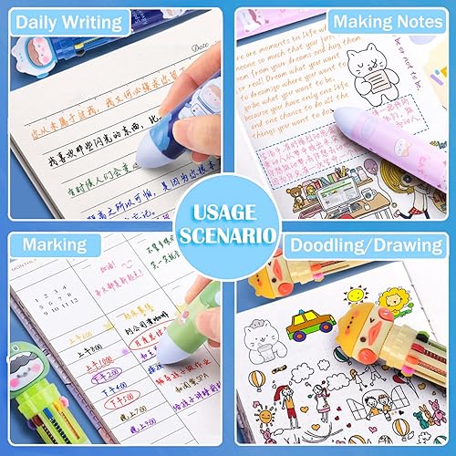 Miniatura 3 de Bolígrafo multicolor de 0.028 in, 10 en 1, retráctil, de dibujos animados, para oficina, suministros de regreso a la escuela, estudiantes, niños