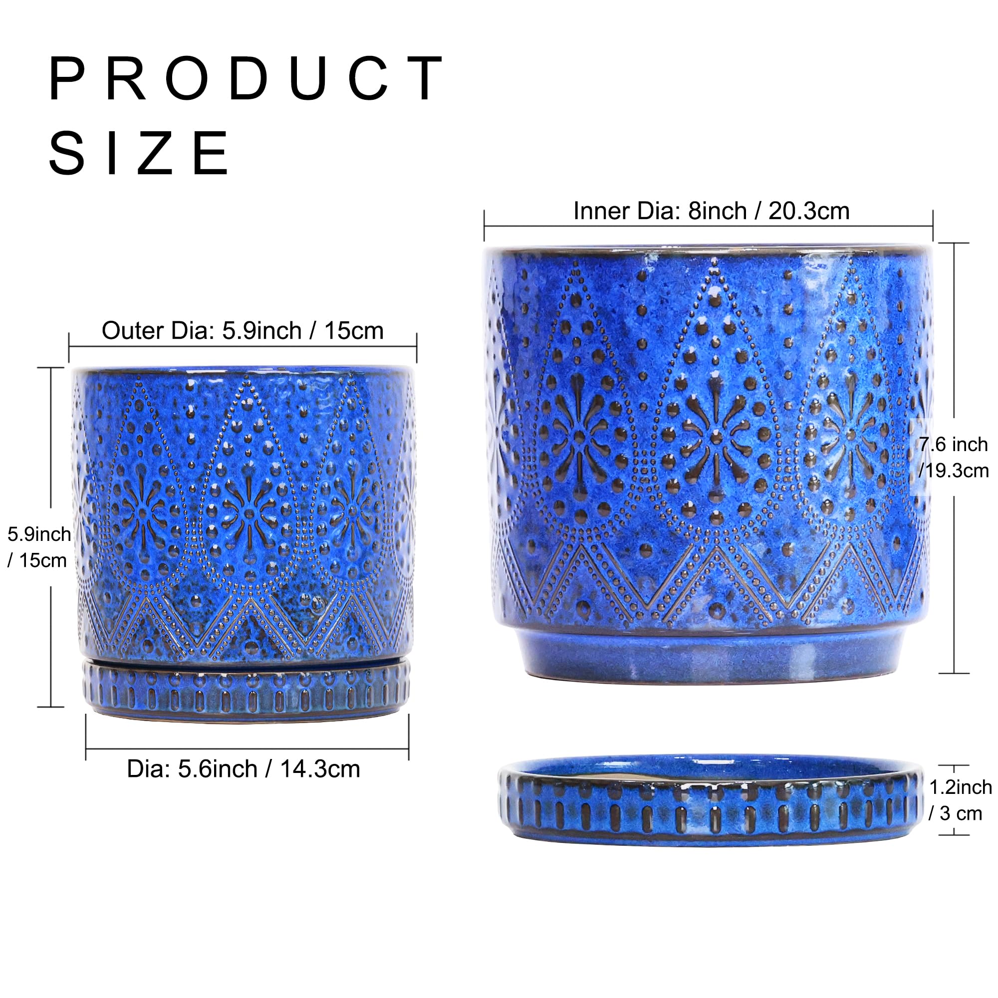 Doniczka na rośliny 20 cm + 15 cm z otworami drenażowymi i spodkami, ceramiczna donica na rośliny, sukulenty, storczyki, doniczki