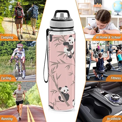 Miniatura 7 de Cute Animal Panda Peach Leakproof and BPA Free Sports Insulated Water Bottle with Straw Lid Vacuum Insulated for Travel, Camping, Sports 20 oz termo