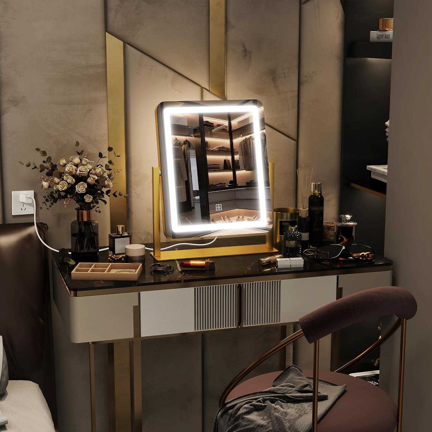 15"x 13"Vanity Mirror with, Makeup Mirror with Light ＆ 10x Magnification