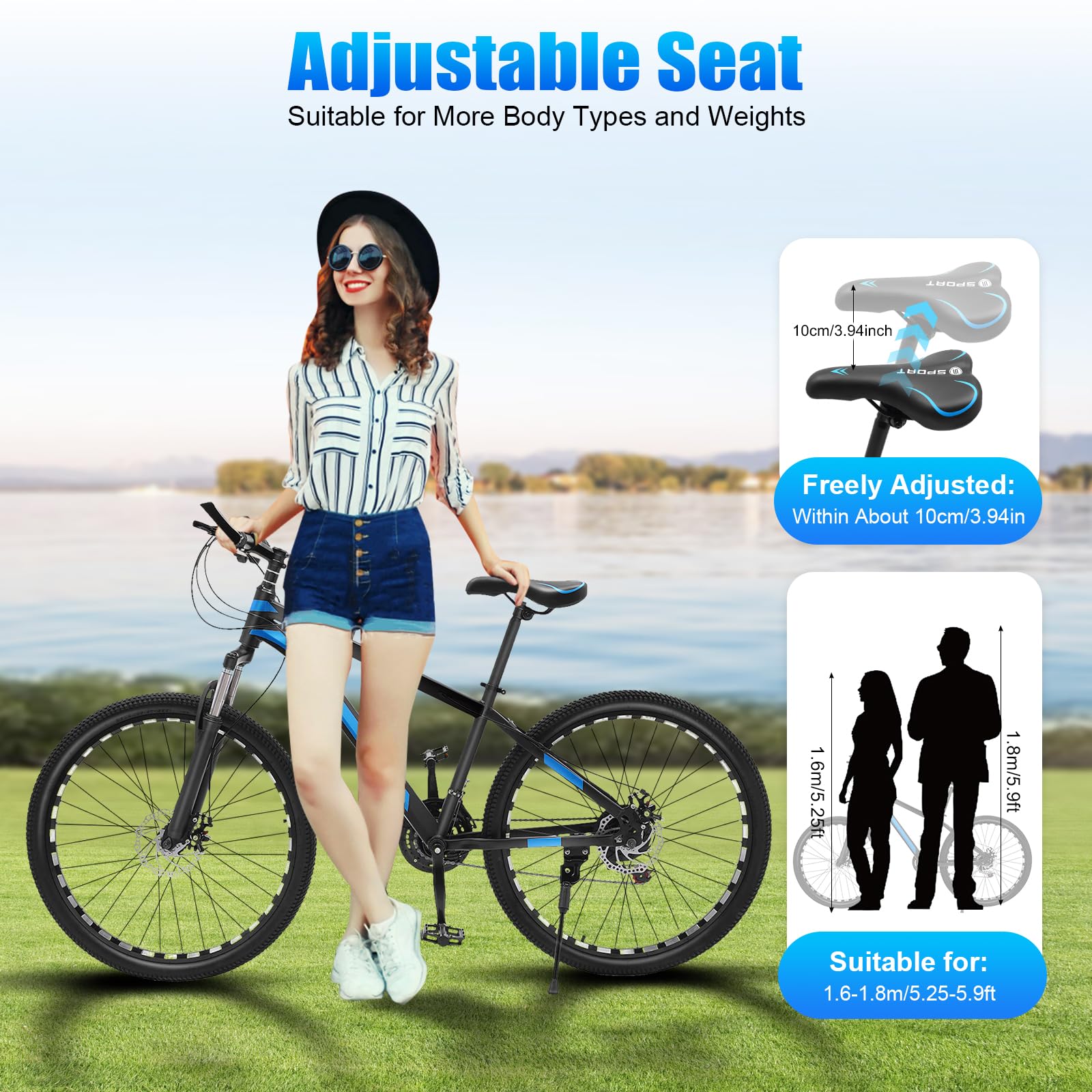 26 Zoll Fahrrad Mountainbike, 21 Gang Mountainbikes City Bike Fahrrad für Mädchen, Jungen, Männer und Frauen Schwarz, Blau
