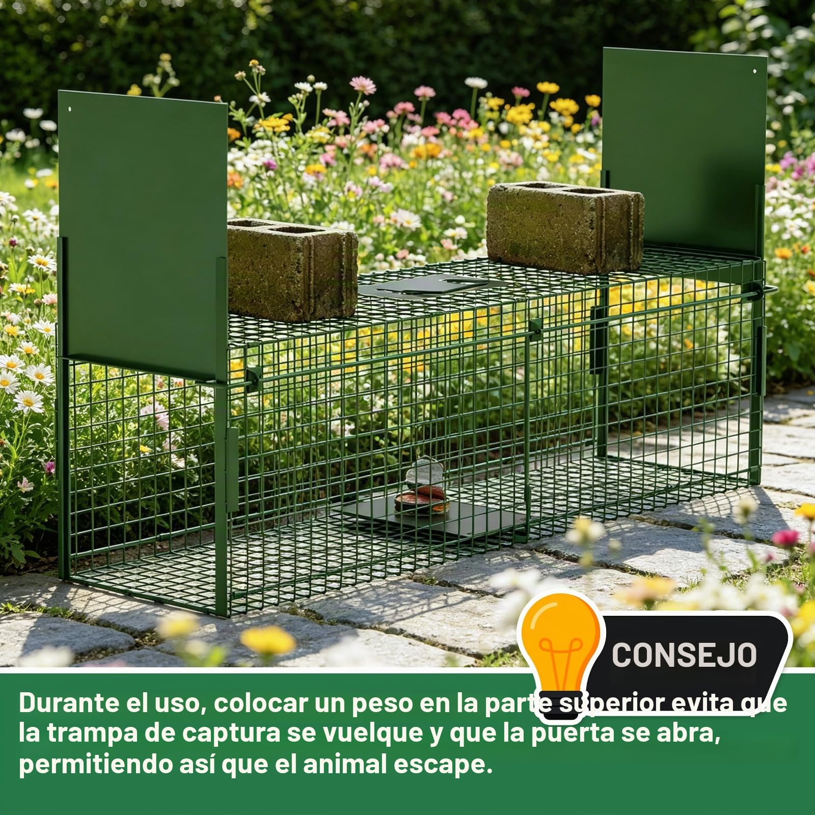 Trampas para Animales Vivos Verde Fuerte Ocultación Trampa Ratones Humanitario Jaula Trampa para Gatos Trampa para Mapaches Professional Trampa para Zorros, 100x28x28cm