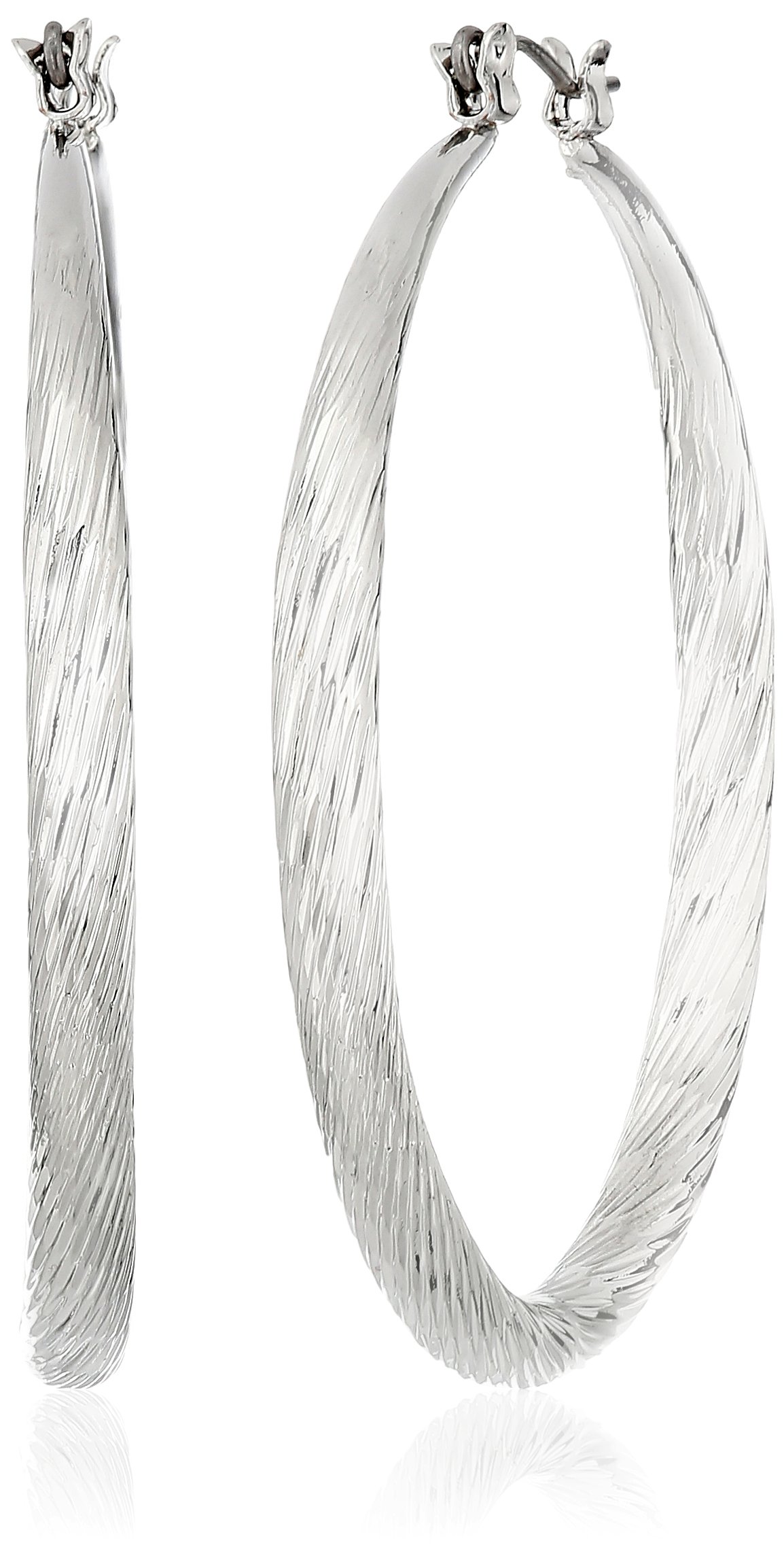 "Basic" Silver Textured Hoop Earrings