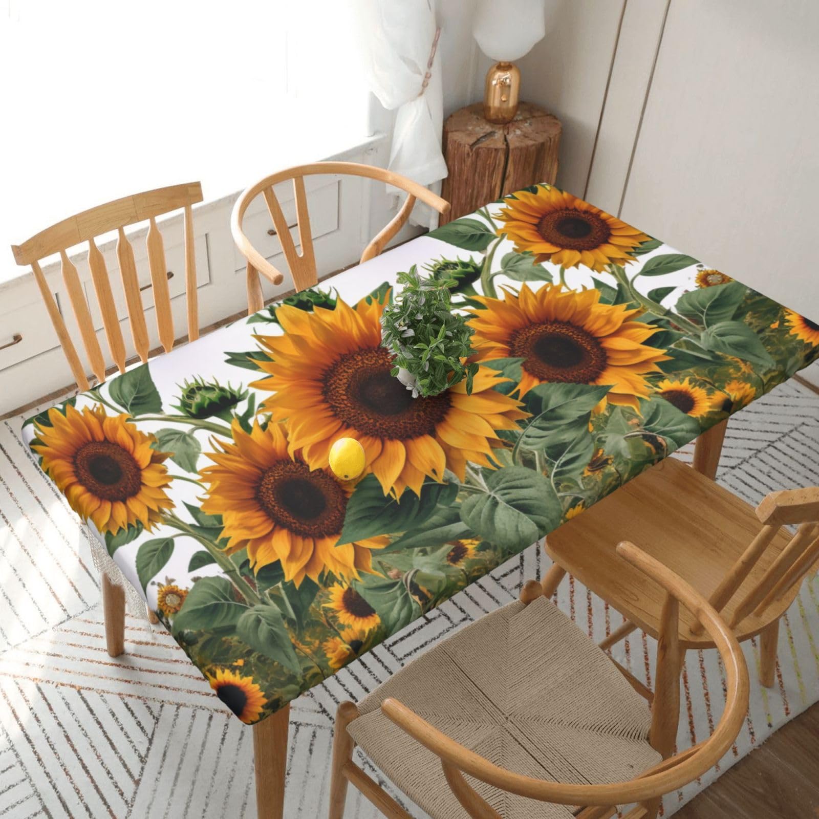 WPKJU Sunflowers Printed Tablecloths 5ft Rectangular Table Covers Washable Polyester Decorative Table Cloth for Dining Table Picnic Wedding