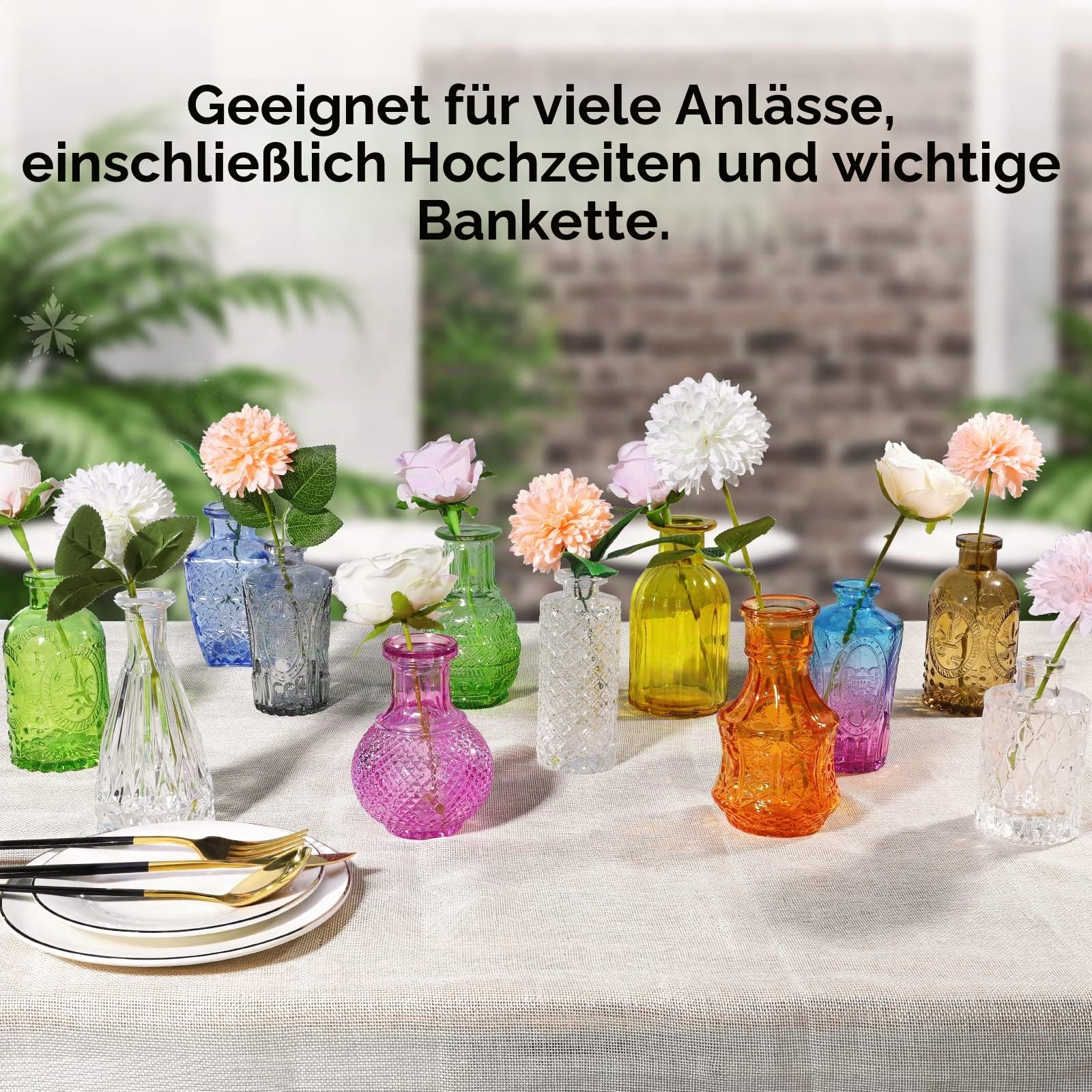 Kleine Vasen Set mehrfarbig 24Stück Mini Vase Glas Vintage Hochzeit Kristalle Klare Blumenvase Verschiedene Groessen Modern Schmal Glasvasen Tischdeko Fur Blumen Deko Wohnzimmer Bad Muttertagsgeschenk