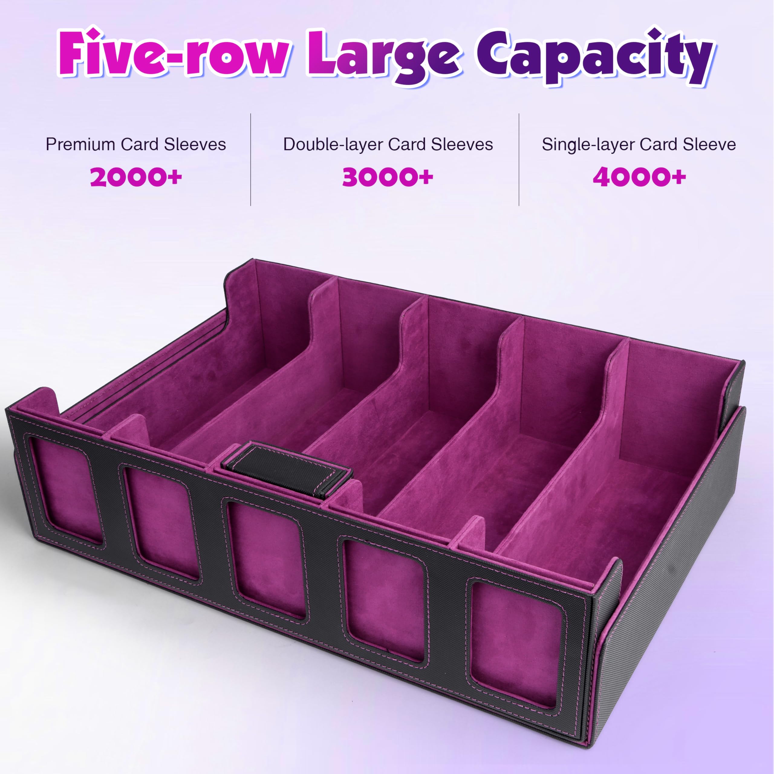 Charmofun Deck Box per Carte, Magnetic Scatola di Carte da Collezione per Oltre 2800+, Porta Deck con Pelle PU e Chiusura Magnetica, 10 Divisori per Carte, 4 Clip Divisorie (Viola, Viola)