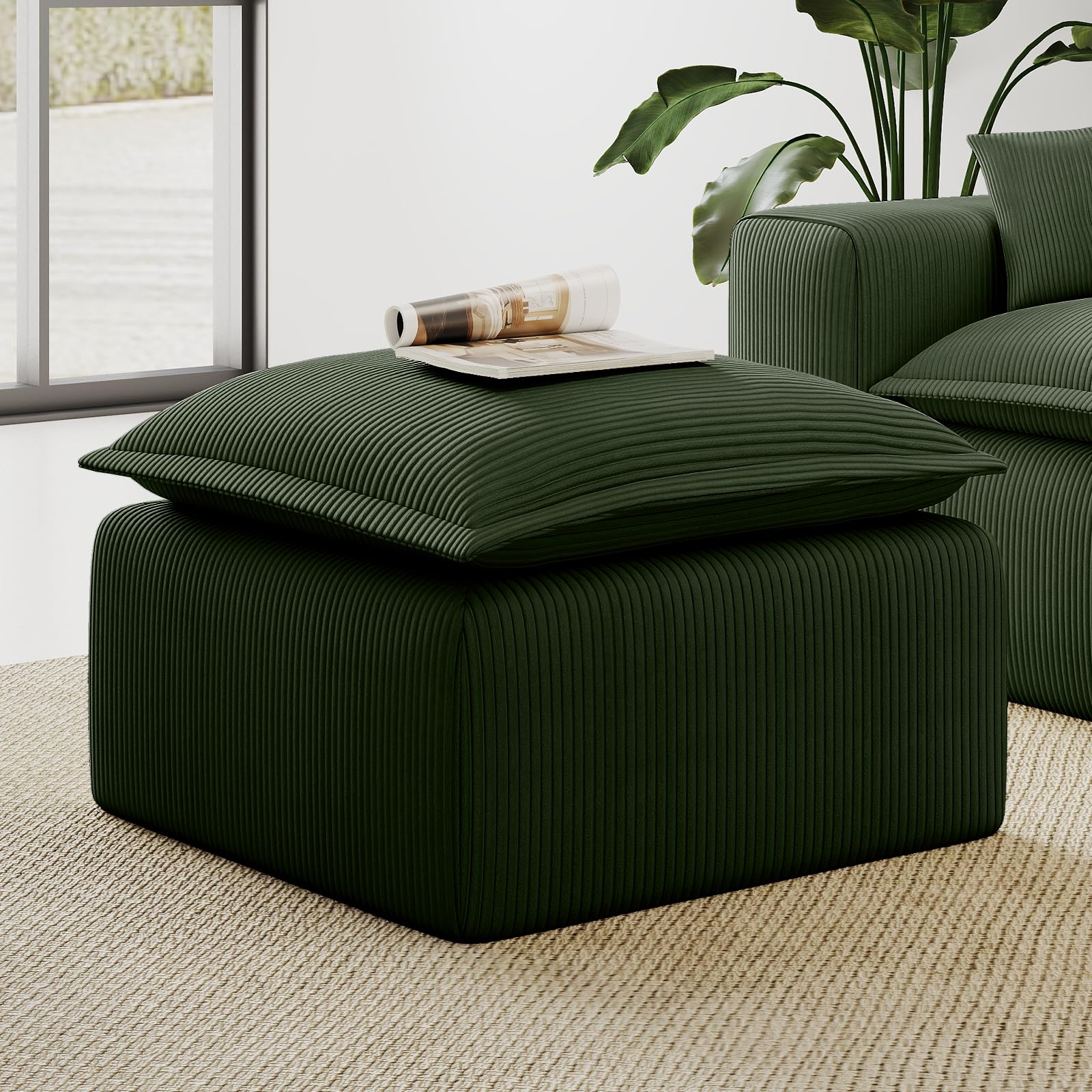 Green Corduroy Pouf for Modular Sectional Sofa, Matching Accessory for Living Room, Bedroom and Apartment-image-39