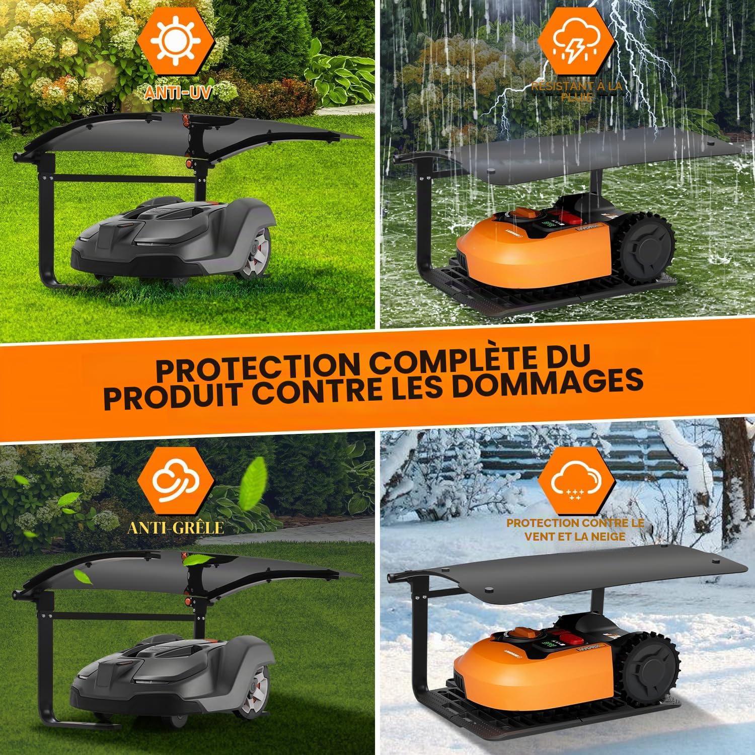 Daromigo Garage pour robot tondeuse - Abri de voiture couvert pour toit de robot tondeuse - Résistant aux intempéries - 73 x 57 x 40 cm - Matériau : métal + plastique