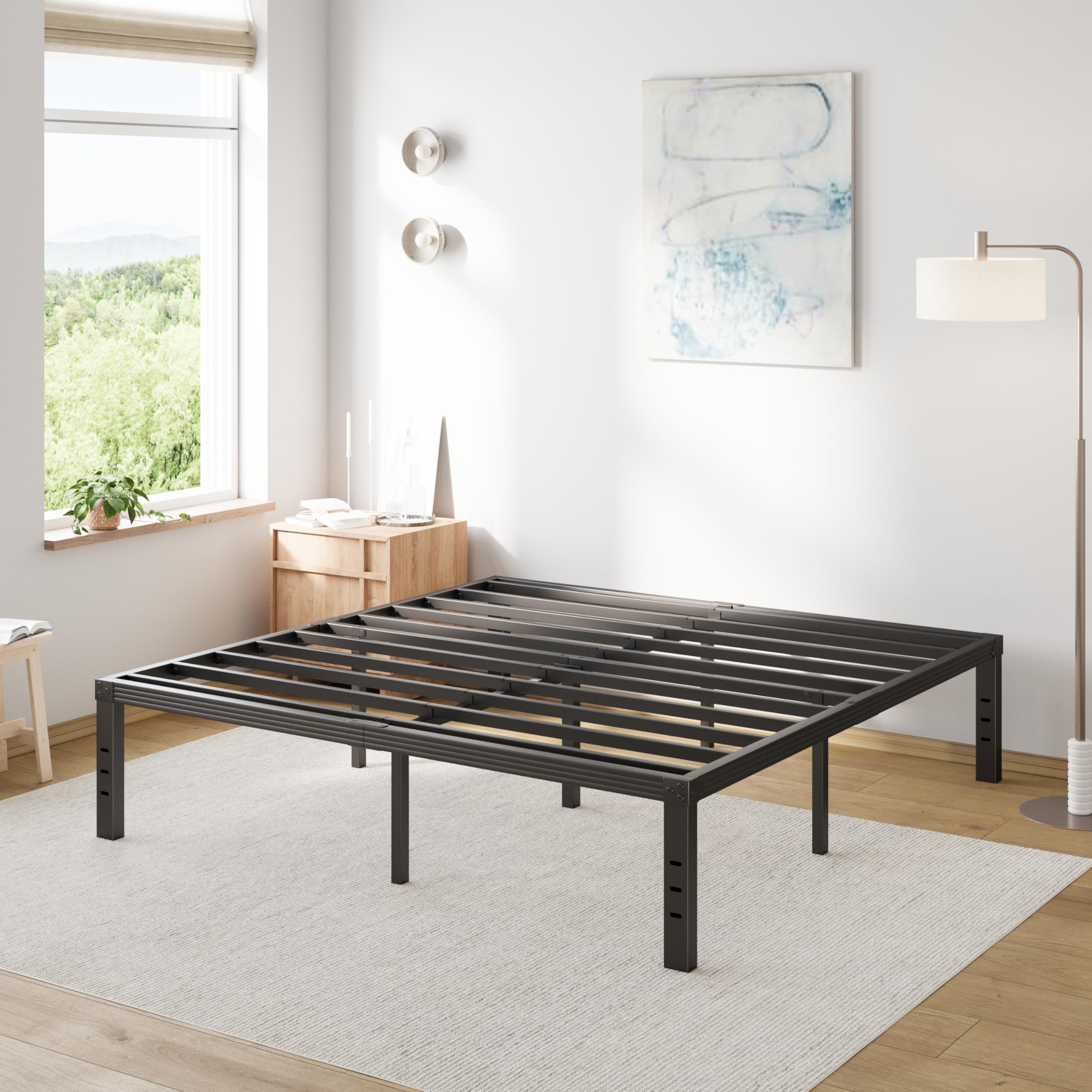 COMASACH King Size Bed Frame 16" Tall Heavy Duty Black Metal Platform Bed Frame,Sturdy Steel Frame,No Box Spring Needed,Noise-Free,Easy Assembly