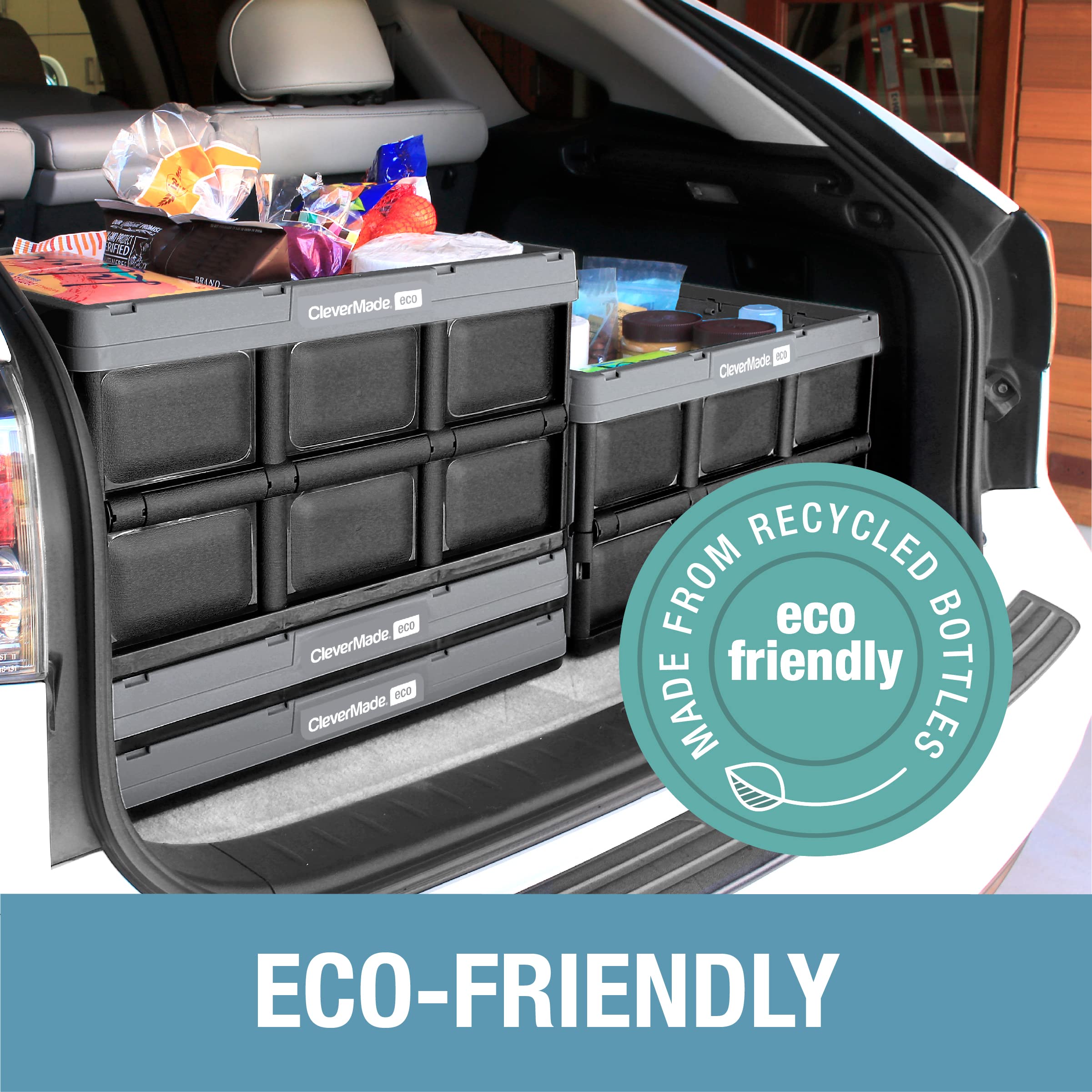 CleverMade Eco 62L Collapsible Storage Bins - Folding Plastic Stackable ...