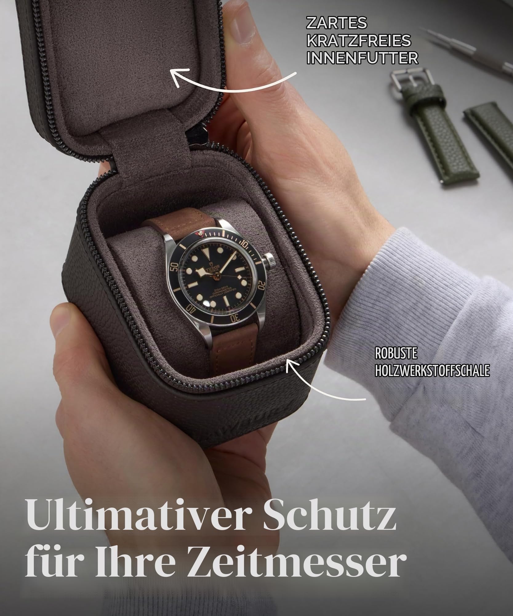 TAWBURY Fraser 1 Uhren-Reiseetui - Echtes Leder, Einzeluhren-Tragetasche für kleine und große Uhren | Kompakte, leichte & stabile Armbanduhr Aufbewahrungsbox für Damen & Herren (Braun)