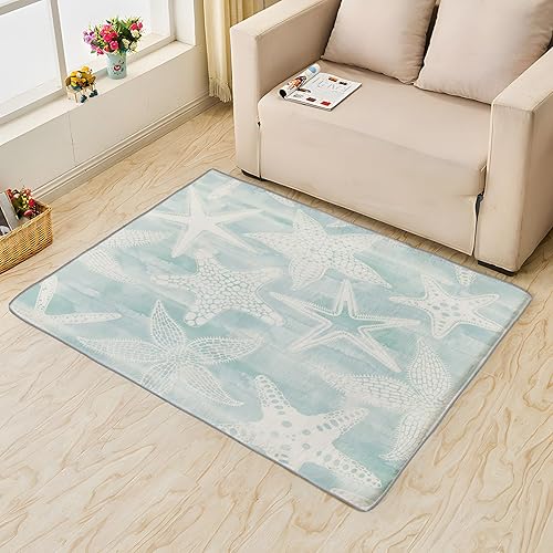 Miniatura 4 de ZDABAOEC Alfombra de estrella de mar, alfombra de 6 x 6 pies, alfombra de área costera del océano para dormitorio, sala de estar, alfombra cuadrada