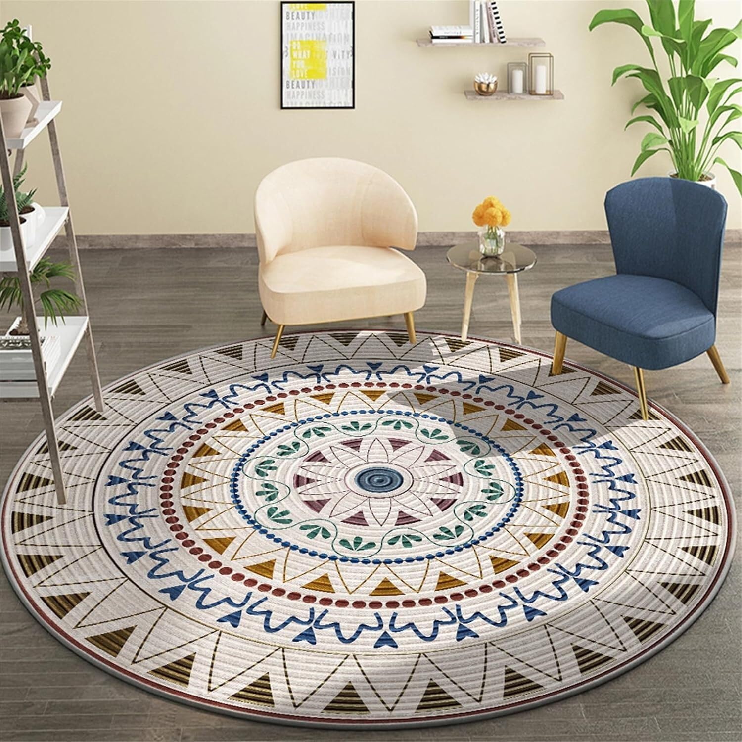 SSDDLZEQ Premium durable range Retro Mandala-style Round Computer Chair Cushion, Suitable For Wooden Floors(Blue Green,80cm)