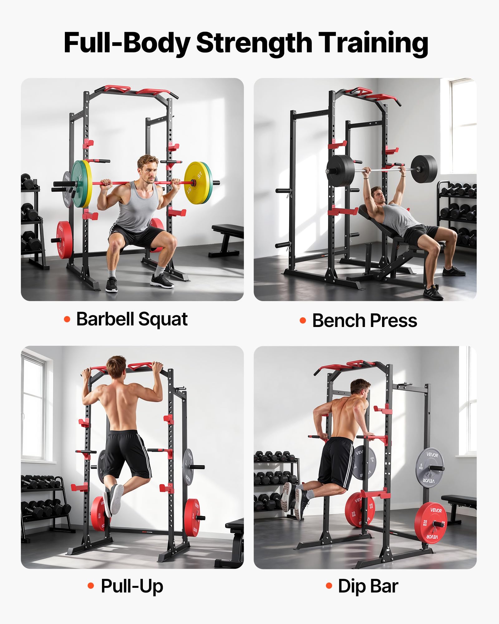VEVOR Power Cage Power Rack, multifunktionales Squat-Rack mit Verstellbarer Höhe, Heimfitnessgerät für Krafttraining mit J-Haken & weiteren Fitnessaufsätzen für Bankdrücken Klimmzüge Dips