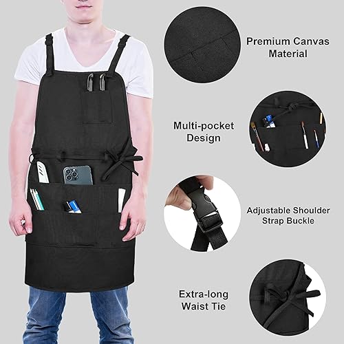 Miniatura 6 de MyLifeUNIT Limpiador de pinceles y delantal de artista con 10 bolsillos para pintura y manualidades