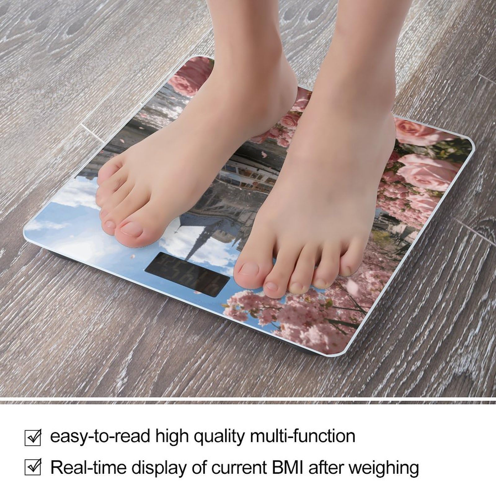 Pink Parisian Bloom - Báscula digital de alta precisión con pantalla LCD grande, báscula de peso duradera para uso doméstico, mide hasta 400 libras/180 kg