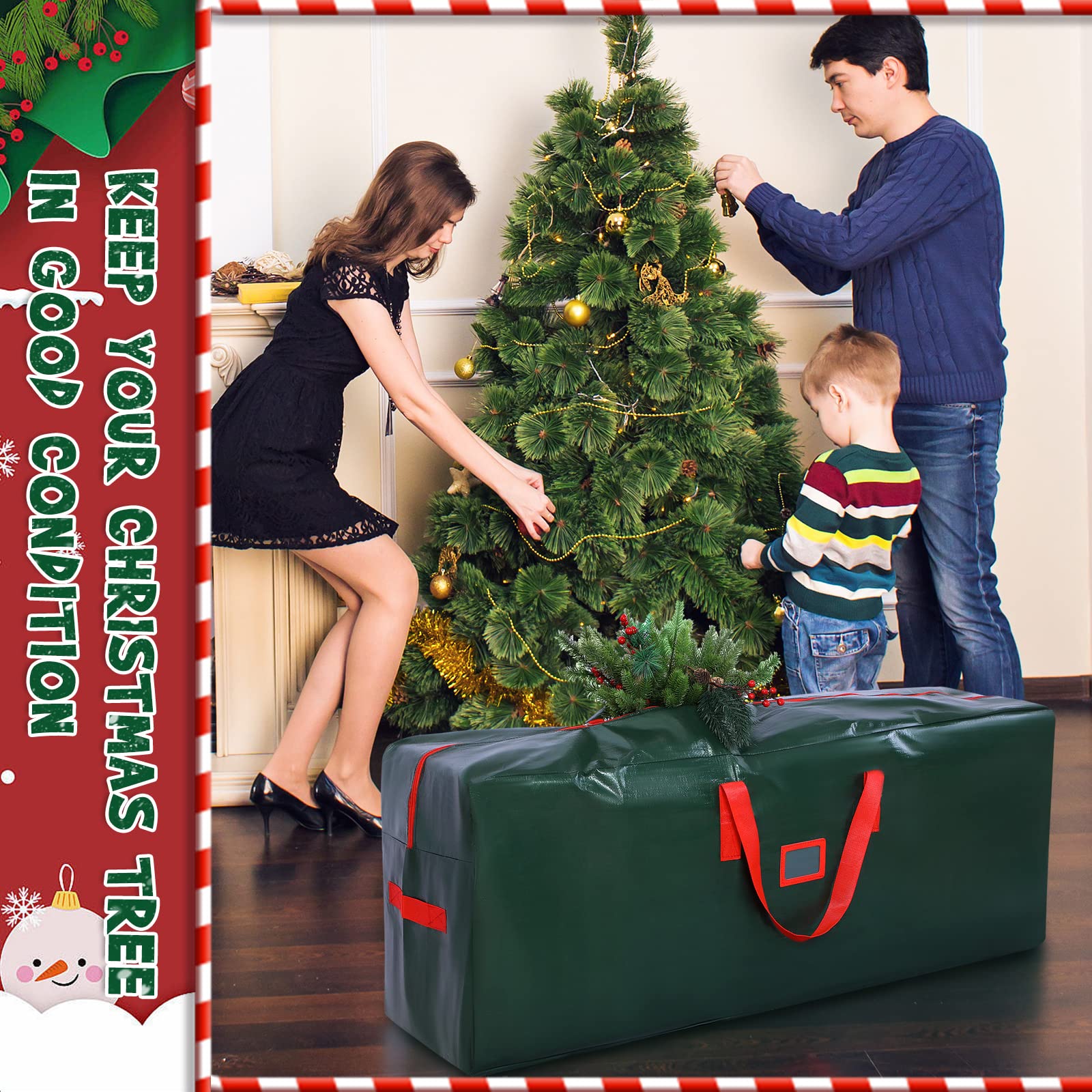 Lot de 5 sacs de rangement pour sapin de Noël artificiel démonté avec poignées renforcées, conteneur étanche pour sapin de Noël (vert, 2,7 m)