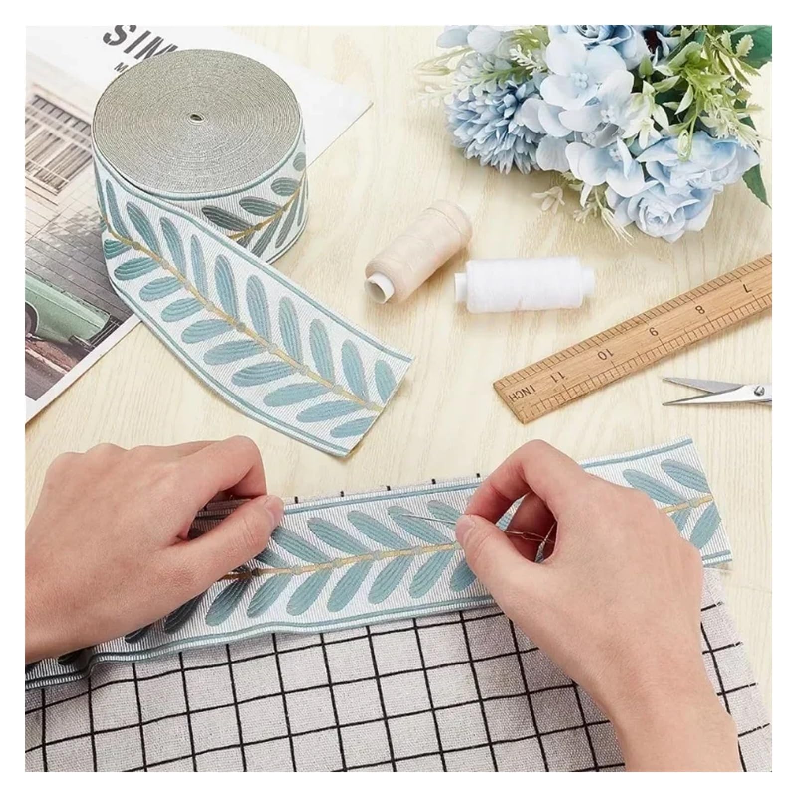 Adorno jacquard Cinta de jacquard 10,9 yardas y 2,4 pulgadas ancho con bordado tejido(Type 3)