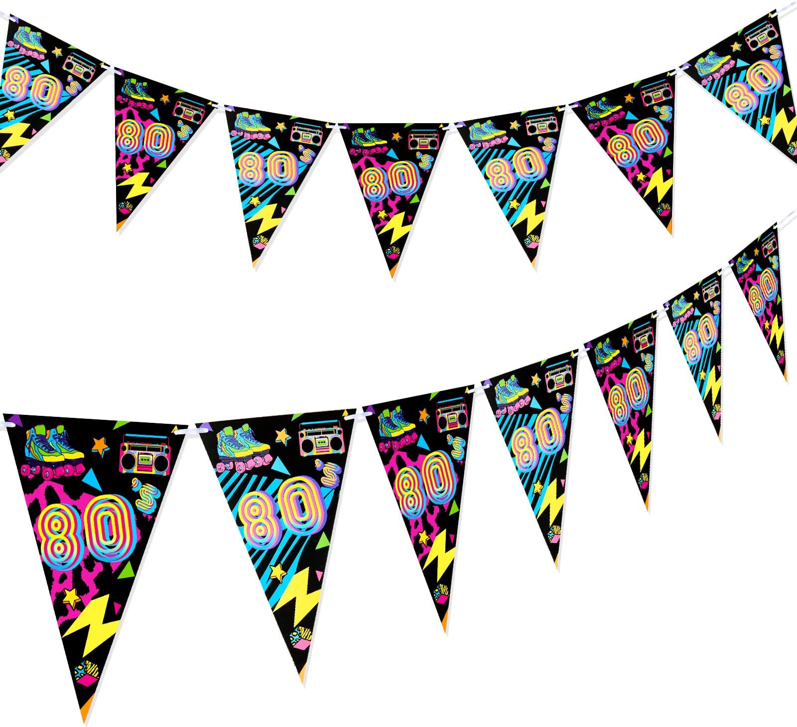 2 Packs 80s Party Decoration 80's Party Banners Garland 80s Flag Bunting Banner for Adults 1980s Supplies Photography Background Photo Prop Cosplay