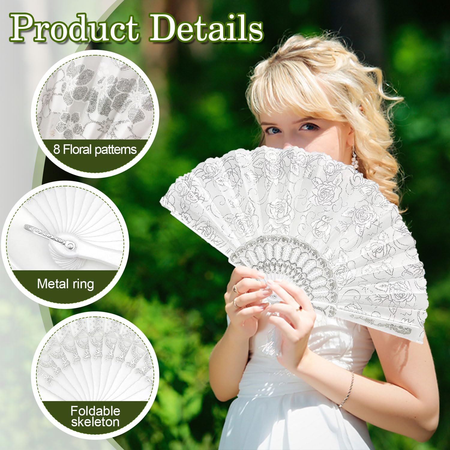 G-053 Fächer Hochzeit 8 Pièce Eventail Mariage Eventail Éventail