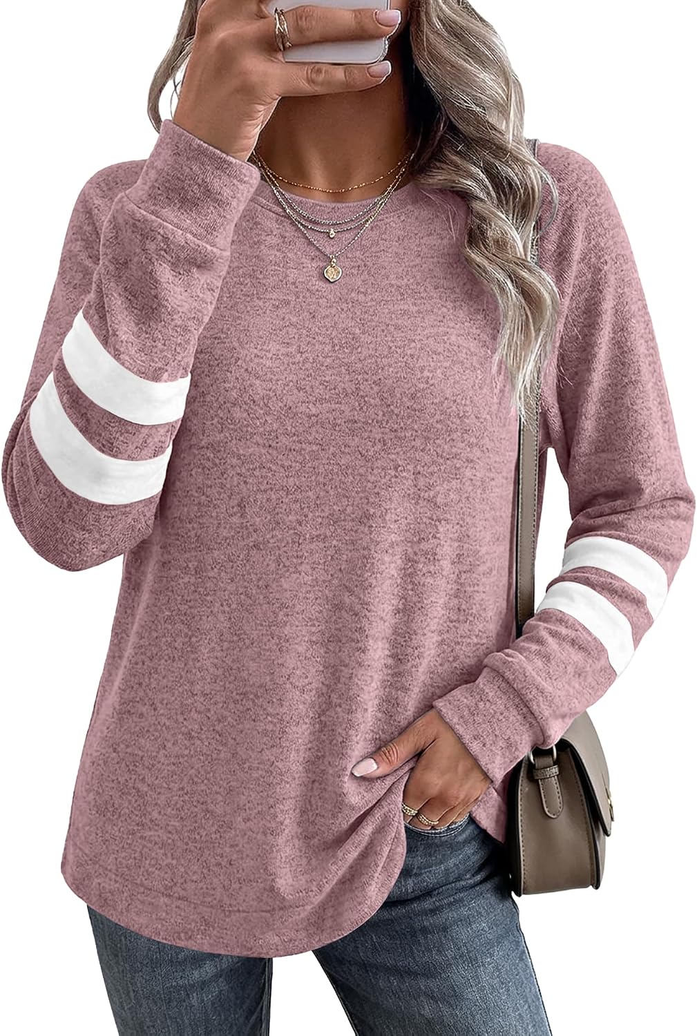 Desol Sweatshirts for Women Crewneck Fall Outfits Color Block Sweaters Long Sleeve Shirts Tunic Tops Fashion Clothing