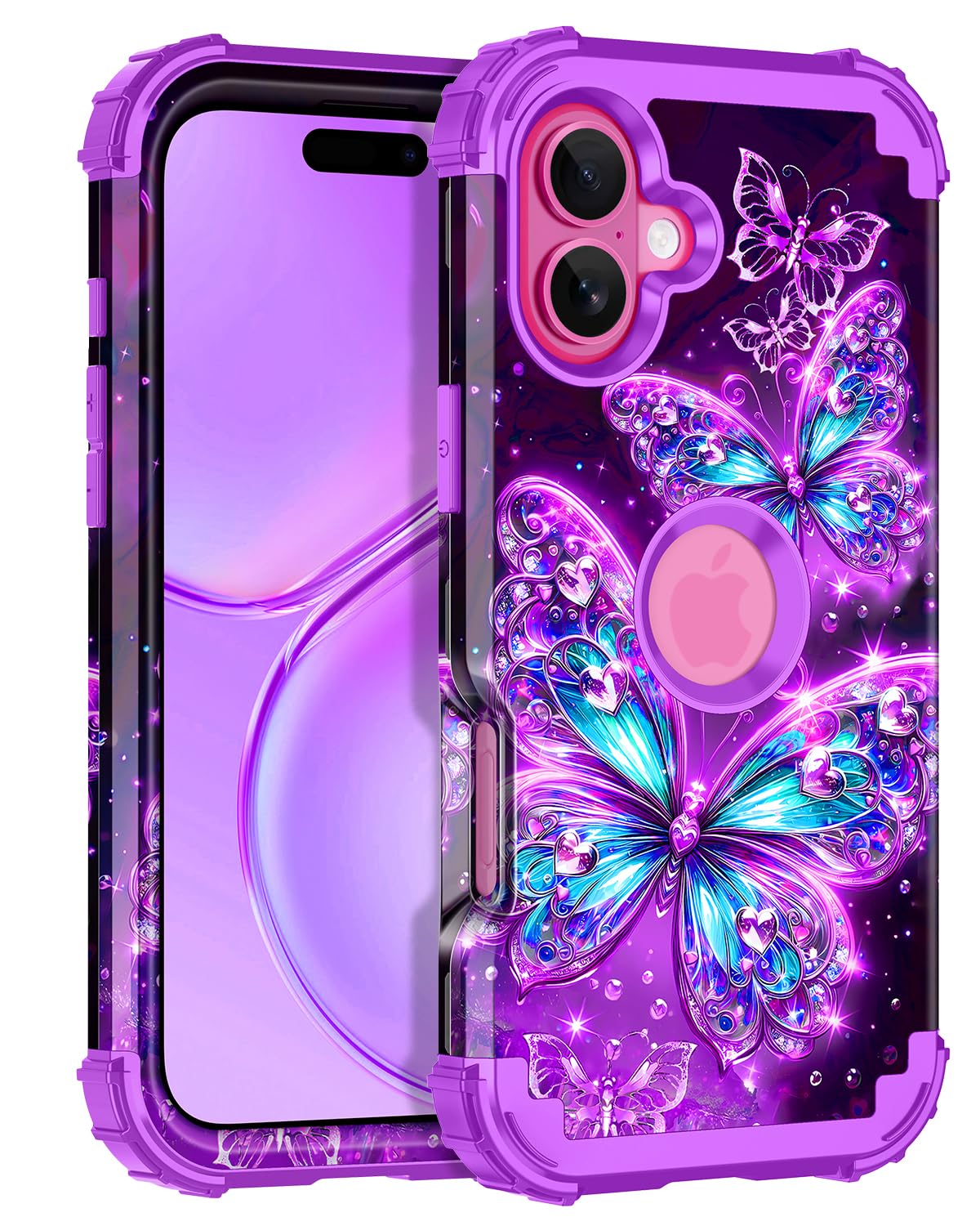 Casetego for iPhone 16 Plus Case,Glow in The Dark Three Layer Heavy Duty Sturdy Shockproof Full Protection Rugged Hard PC+Soft TPU Bumper Case for