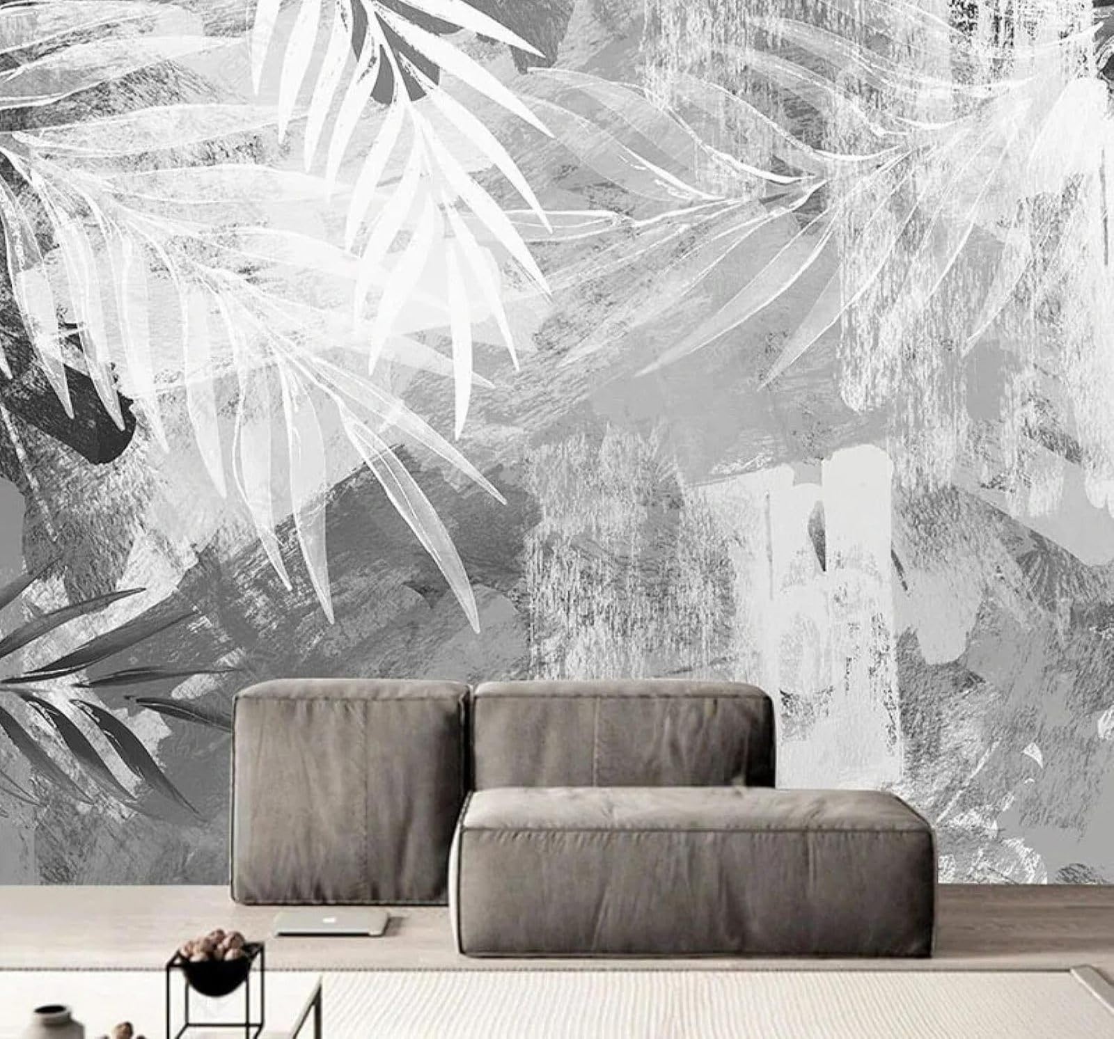 Tzxztt Hand Painted Abstract Art Plants Leaves Modern 3D Wallpaper Premium Textured Silk Neutral Tones Material Ideal for Living Room Bedroom-250cm×170cm