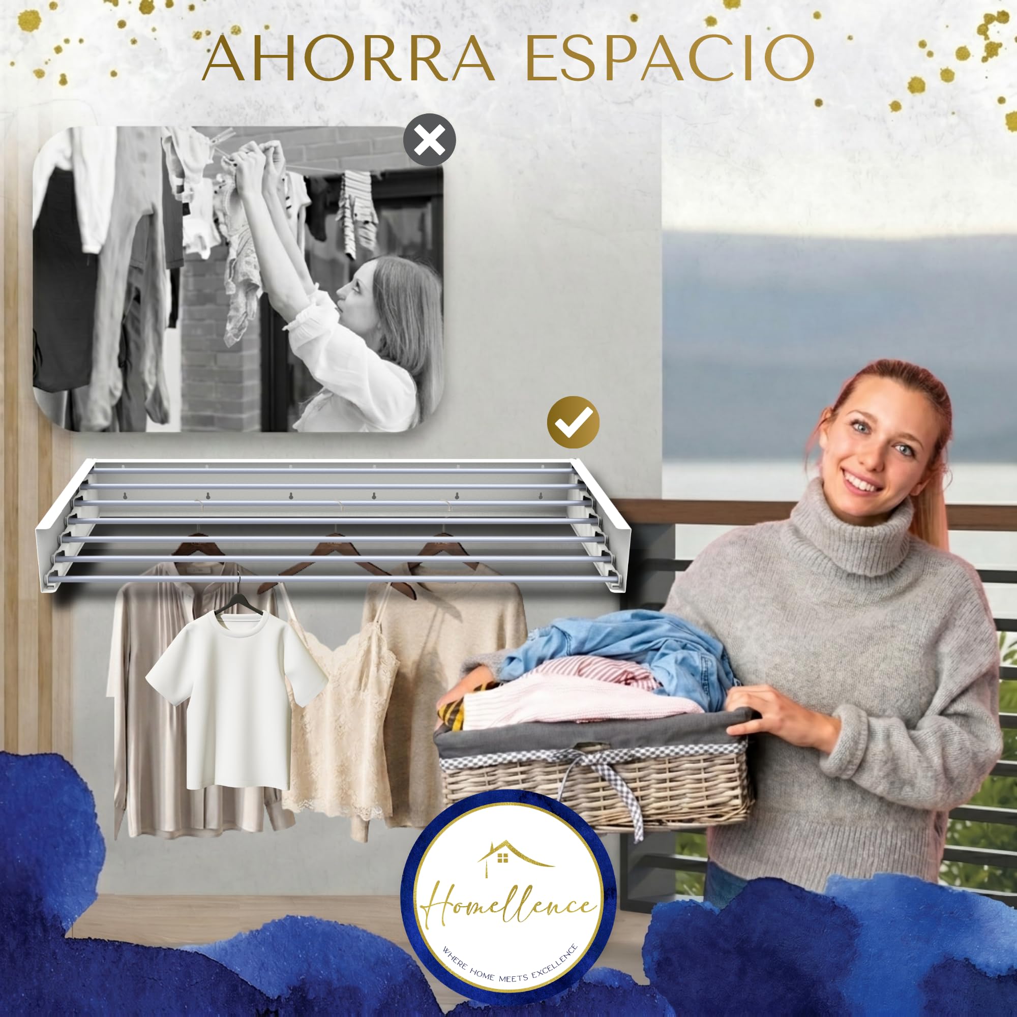 Tendedero Extensible y Plegable de Pared para Interiores y Exteriores - Tenderete Elegante para Montar en Paredes - Estendal Parede (Blanco, 120 cm)