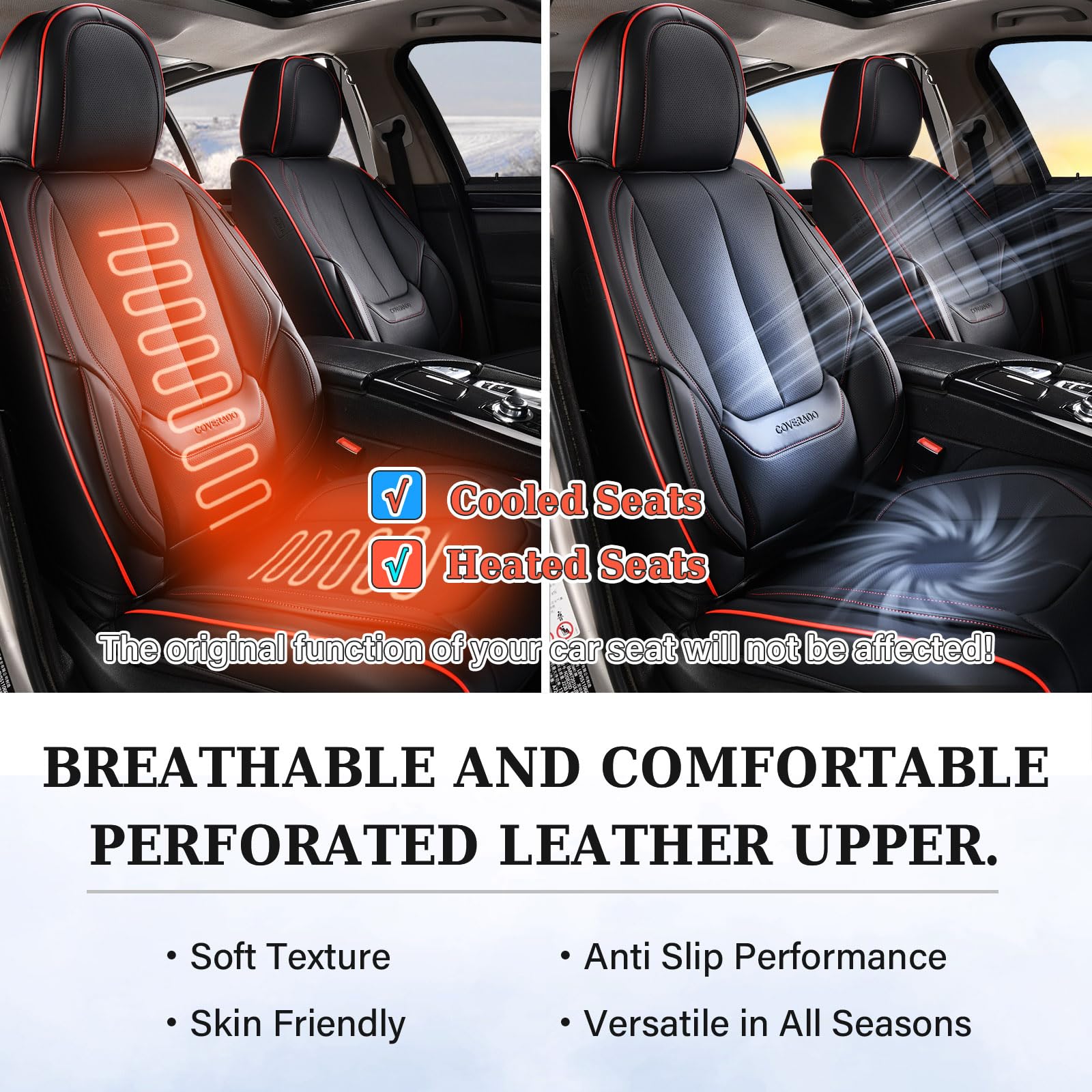 Coverado Seat Covers, Car Seat Covers Front Seats, Car Seat Cover, Car Seat Protector Waterproof, Car Seat Cushion Nappa Leather, Black Seat Covers Carseat Cover Universal Fit for Most Cars