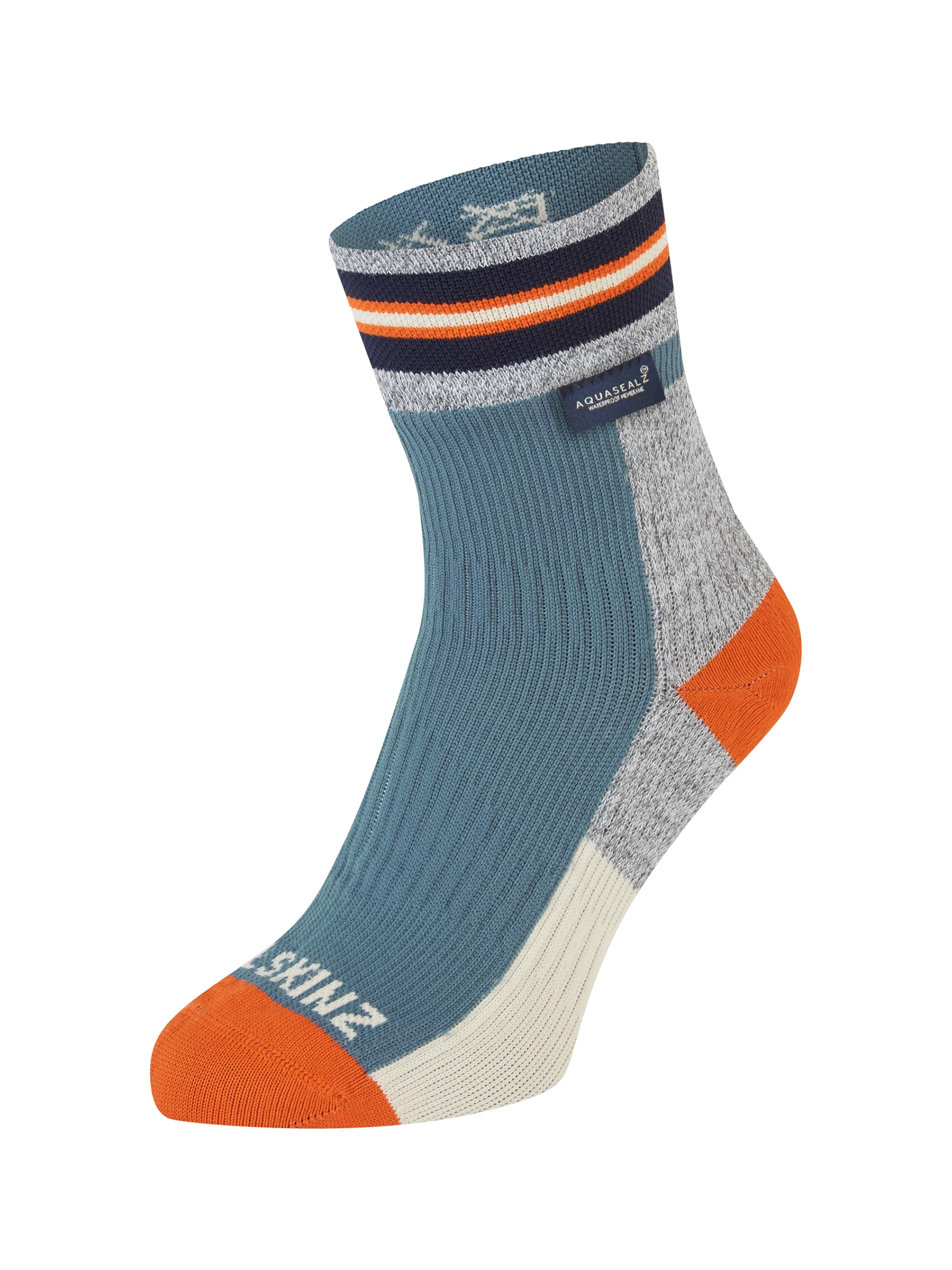 SEALSKINZ | Surlingham | Waterproof All Weather Ankle Length Striped Cuff Sock | Anti-Blister | XL - Blue