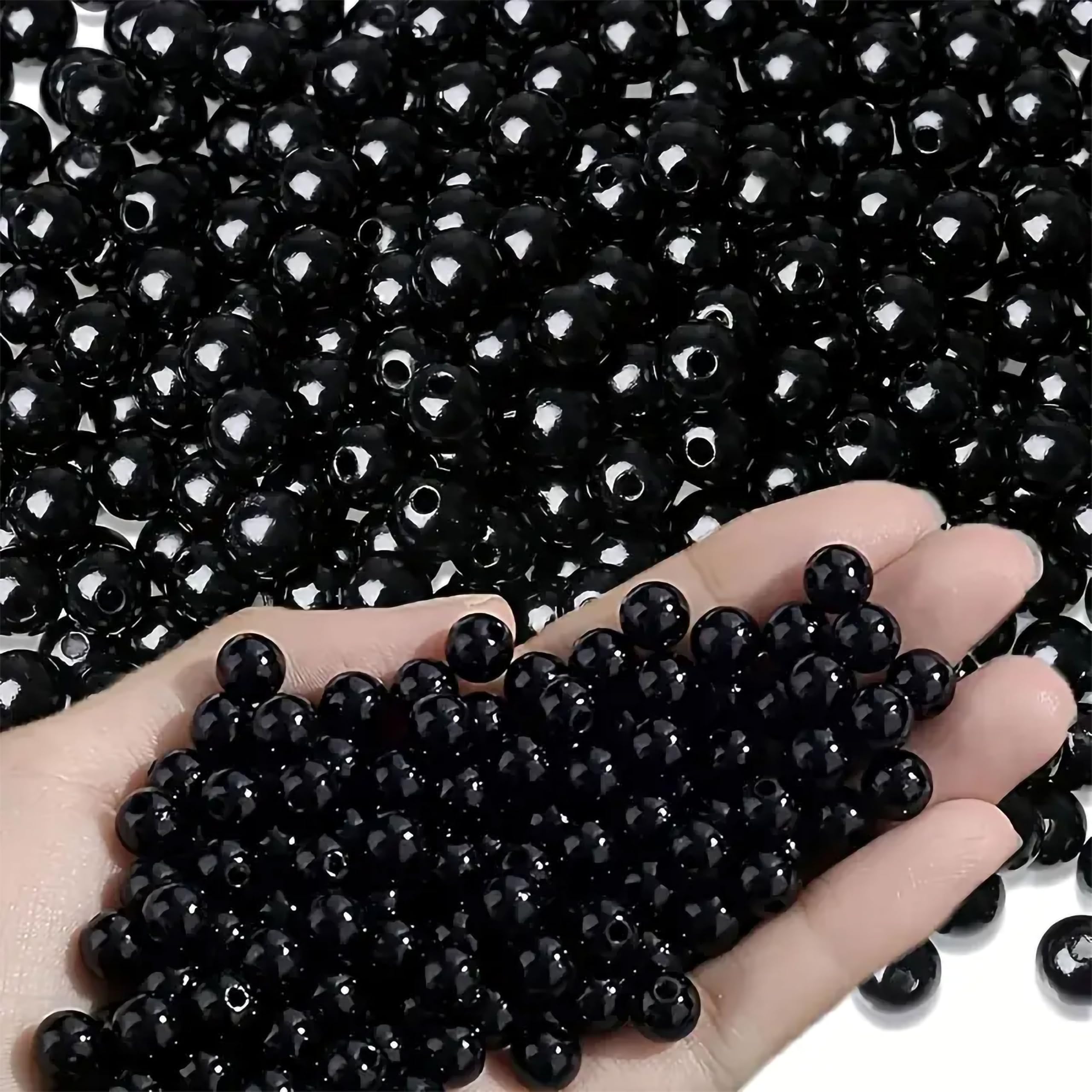 Indikonb Round Pearl Moti | Black Acrylic Faux Pearls (3MM-10MM