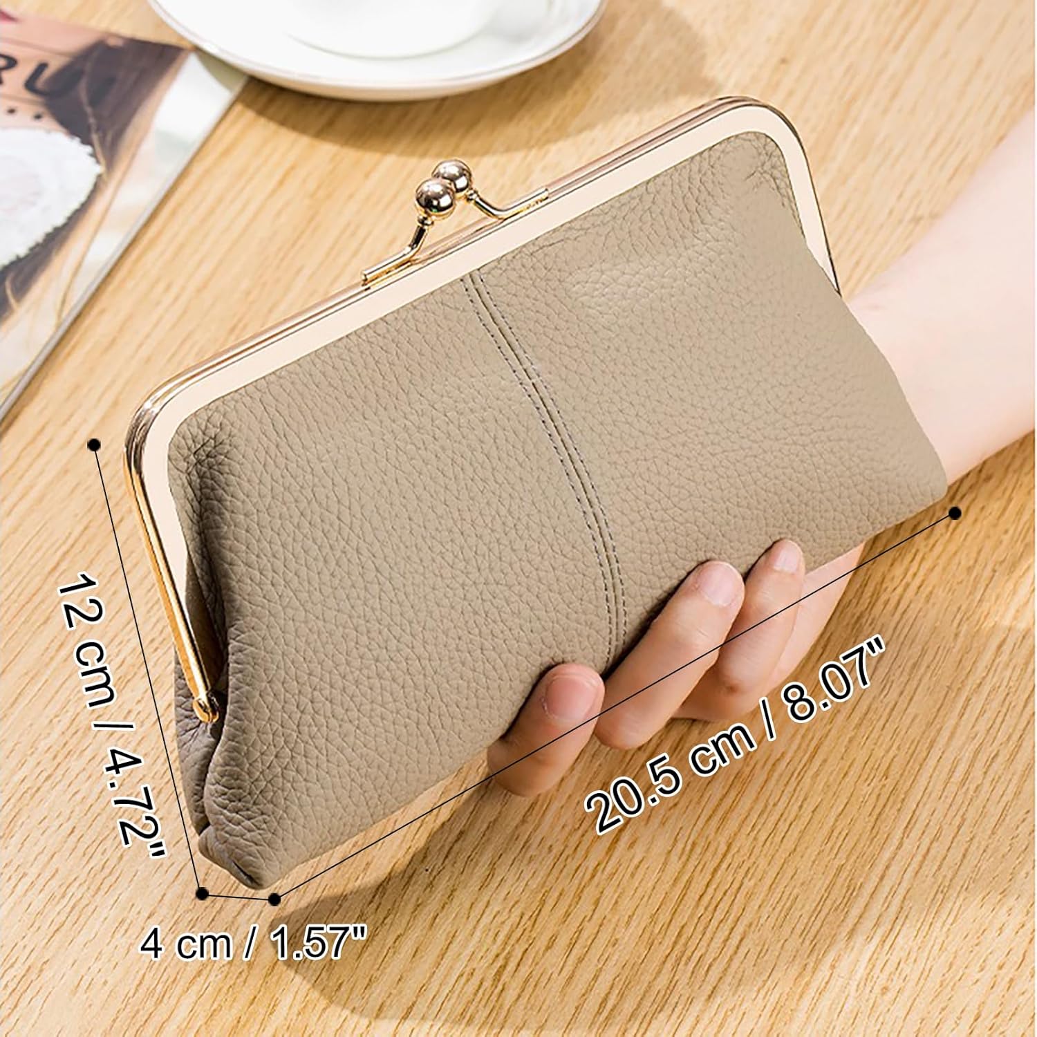 Vintage Kiss Lock Wallet for Women, Genuine Leather Multi-card Slots Card Holder Clutch Purse Travel Wallet (Grey) - Image 7