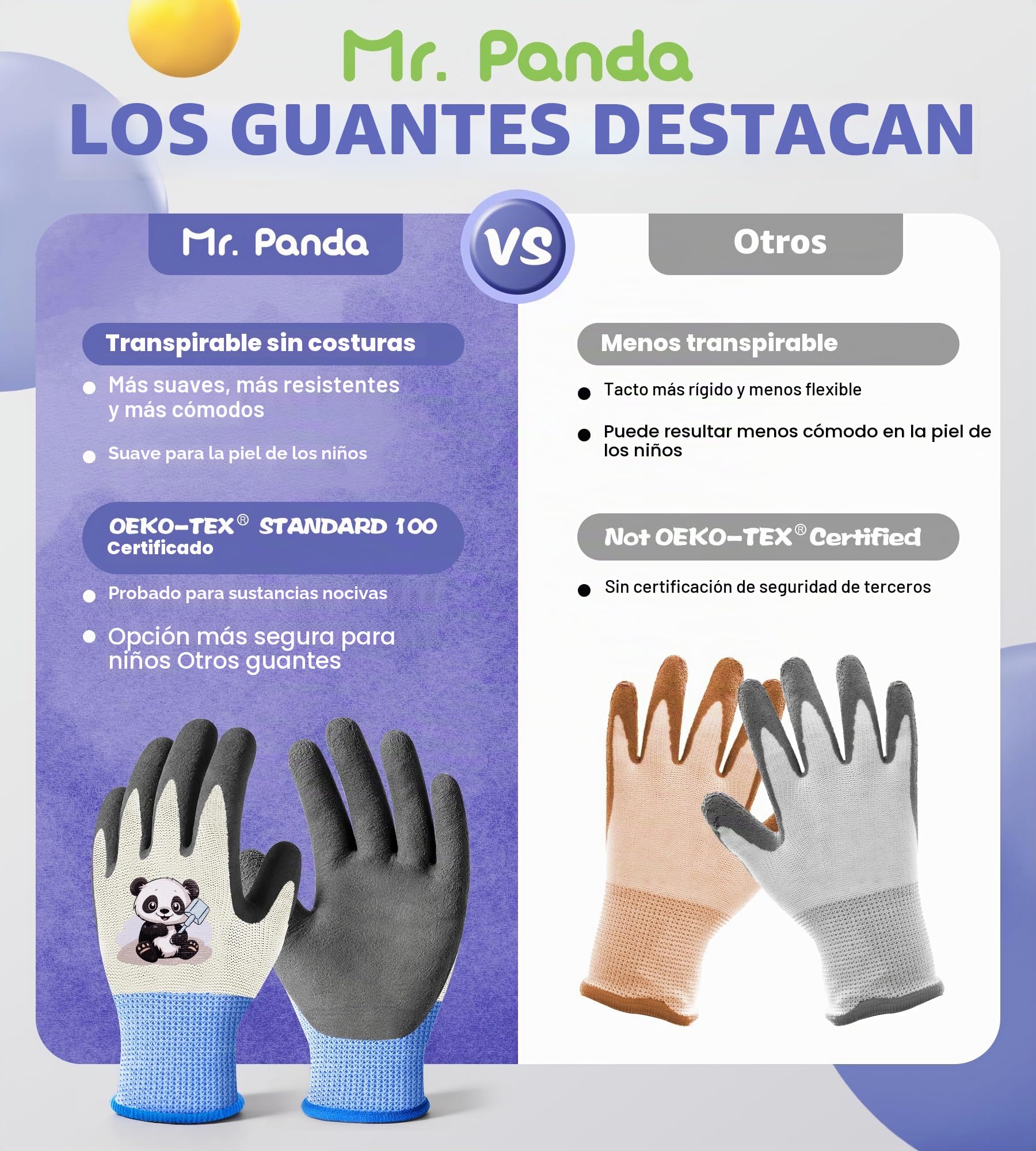 Mr.Panda 3 Pares de Guantes de Jardinería para Niños, para Edades de 2 a 4 Años, Aptos para la Piel, Guantes de Trabajo para Niños Pequeños, Talla 3/XXXS