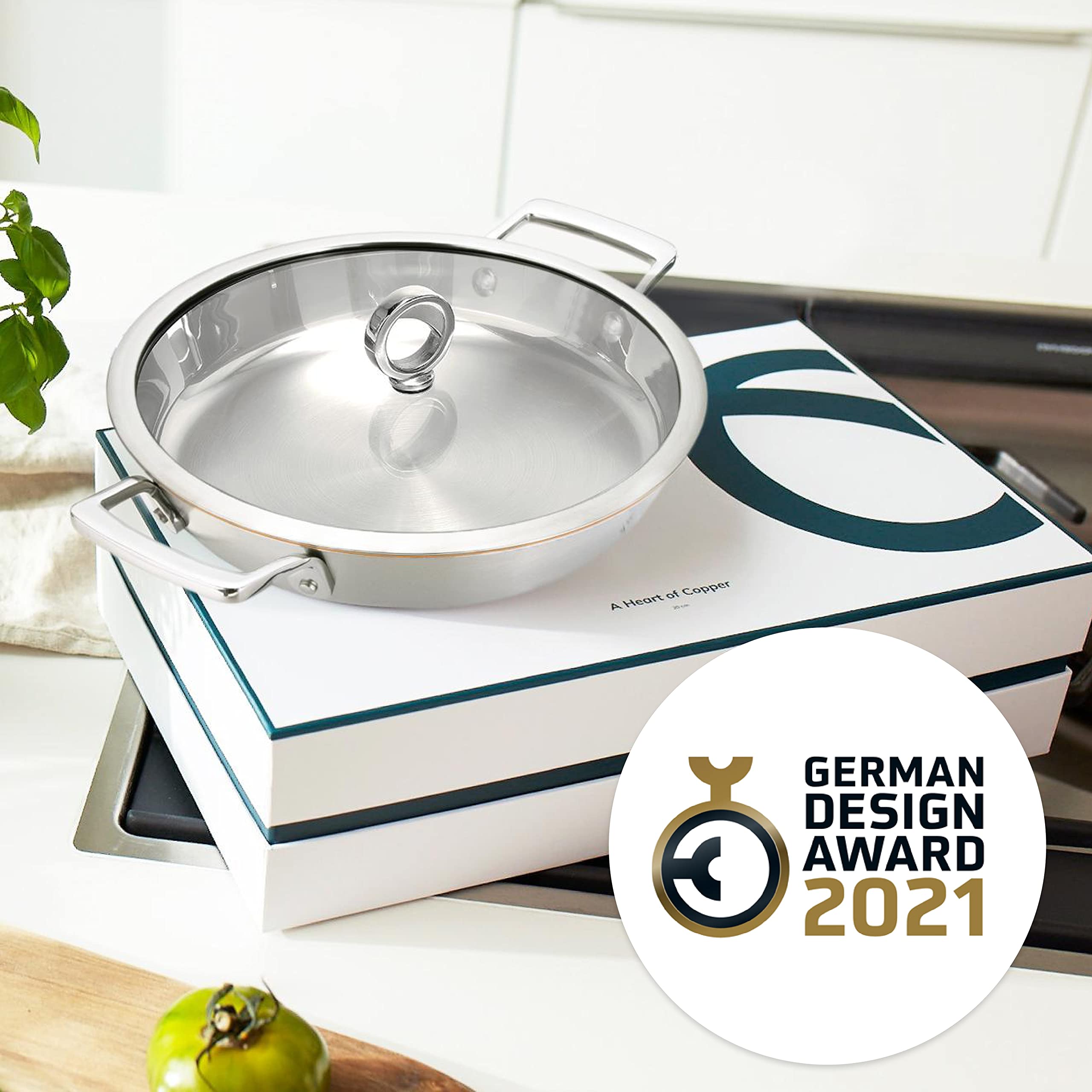 Olav son My Innovative padella rivestita con nucleo in rame, padella rivestita per induzione, forno, fornello a gas e lavabile in lavastoviglie, piccola padella con coperchio, manico in acciaio inox