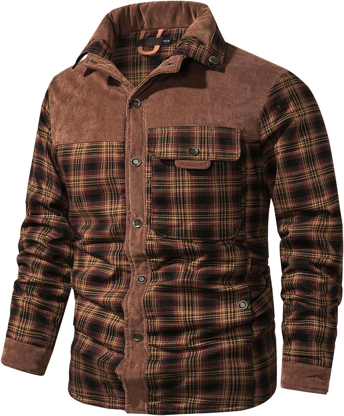 Eisctnd Men's Sherpa Lined Flannel Jacket Outdoor Long Sleeve Plaid Fleece Shirt Warm Casual Button Down Coat - Image 3