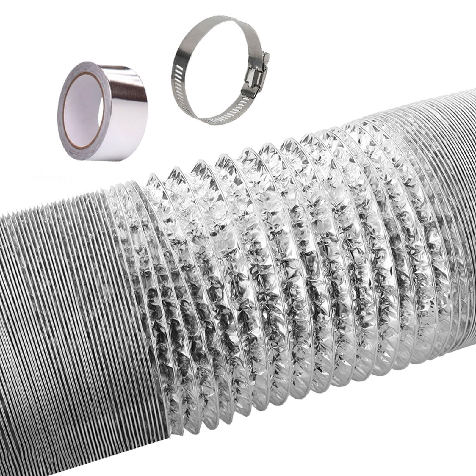 Aluminiowy elastyczny wąż wentylacyjny, Wąż wydechowy klimatyzatora, elastyczny, z 2 zaciskami ze stali nierdzewnej(4m,170mm)