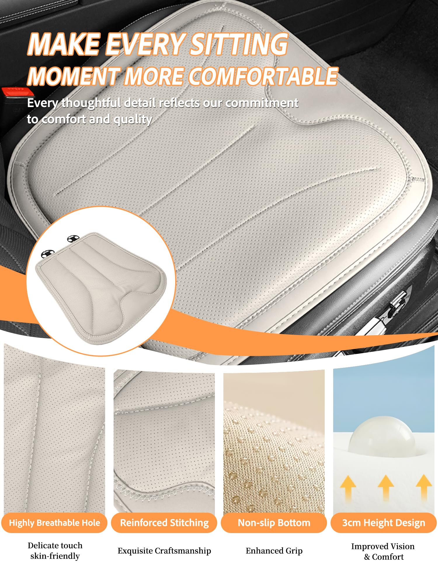 Universal Auto Sitzkissen aus PU-Leder für die Vordersitzfläche | Anti Rutsch Auto Sitzkissen,PU-Leder Sitzkissen Vordersitze,für Auto, SUV, Pickup und Van,Autositzschoner,2PCS Braun