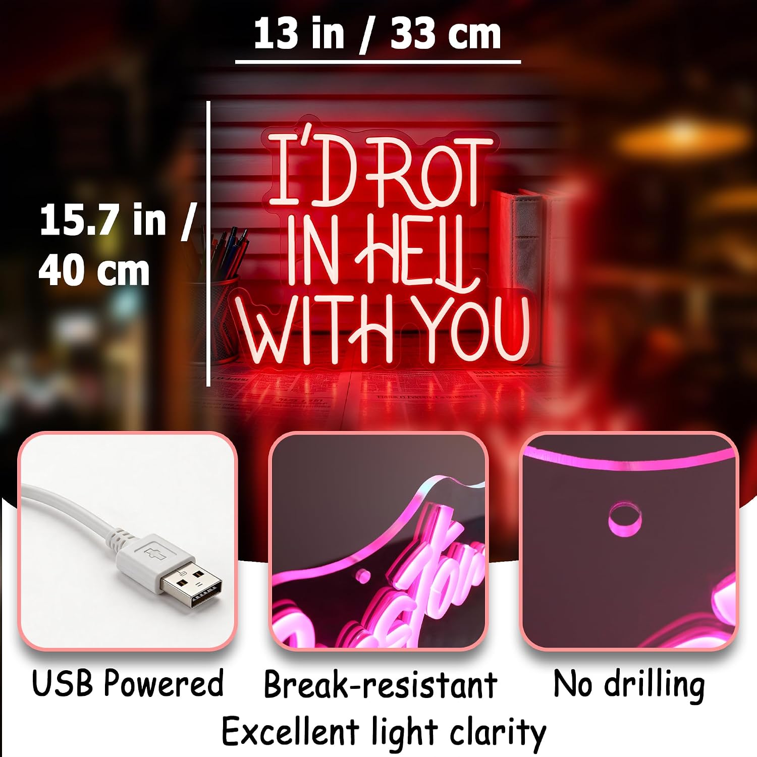 Whfobfe Hell Neon Sign for Wall Decor Led Neon Lights Signs image 3