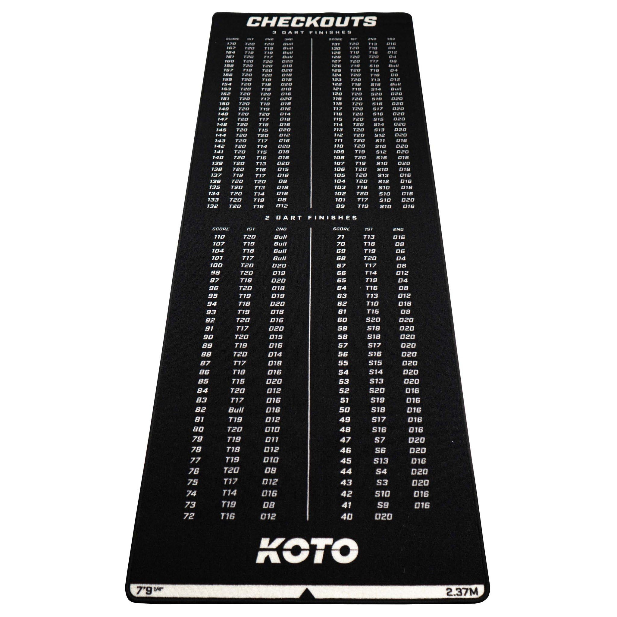 KOTO - Tappeto Checkout Nero 237 x 80cm, Indicatore Punteggio, Antiscivolo, Protegge Pavimento e Freccette