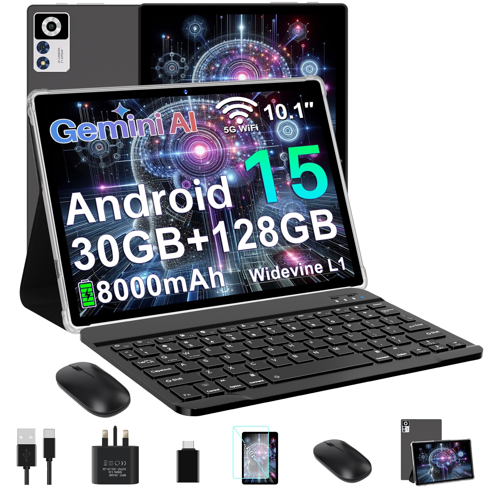 【Android 15 Gemini AI タブレット】10インチ Android 15 Tablet 10 Inch, Gemini AI, 30GB RAM+128GB ROM (TF 2TB