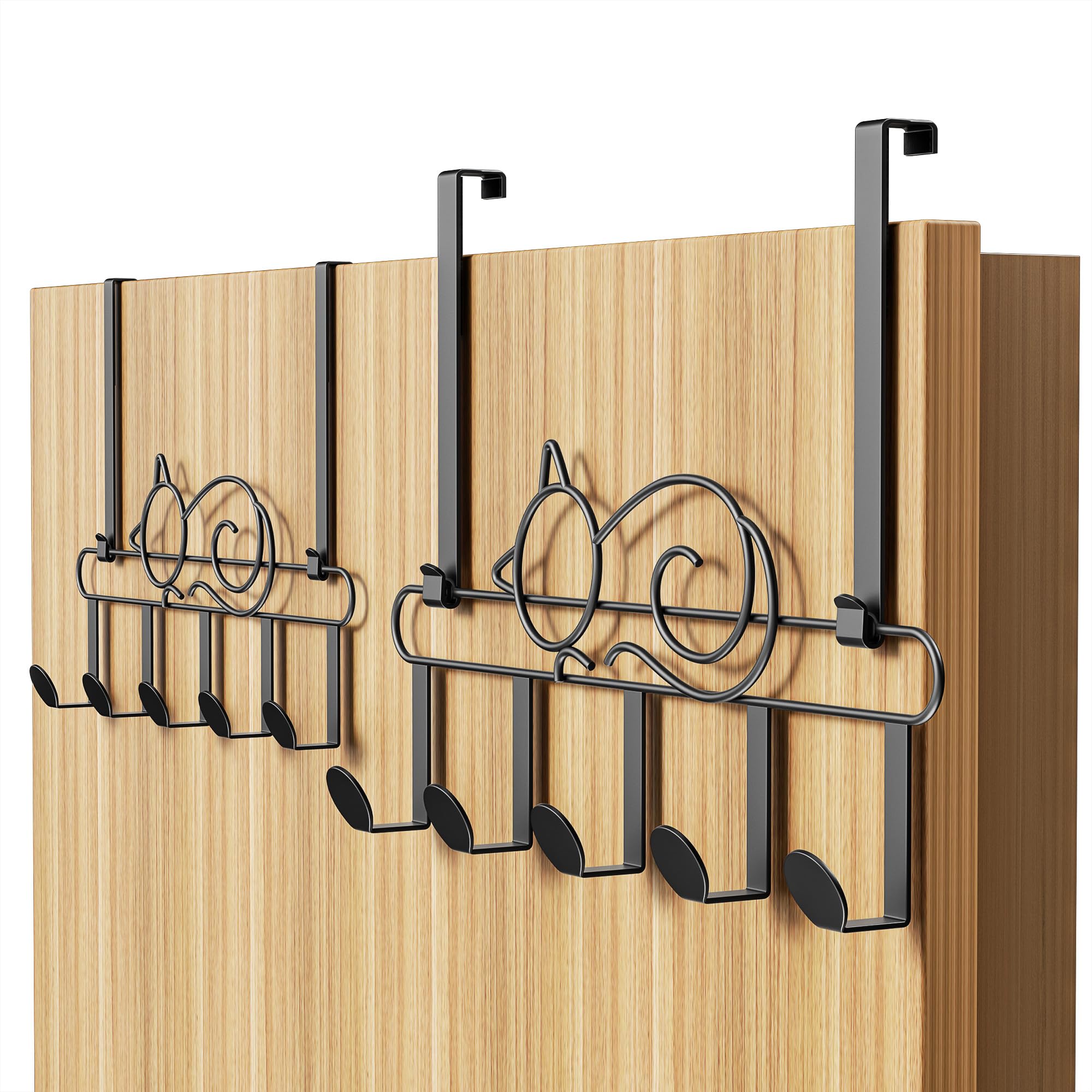 Alsonerbay Türhaken Schwarz 2er Set, Türgarderobe zum Einhängen | Türhakenleiste & Kleiderhaken mit 10 Haken. Jackenhalter, Garderobenleiste & Door Hanger für Badezimmer, Wand & Küche