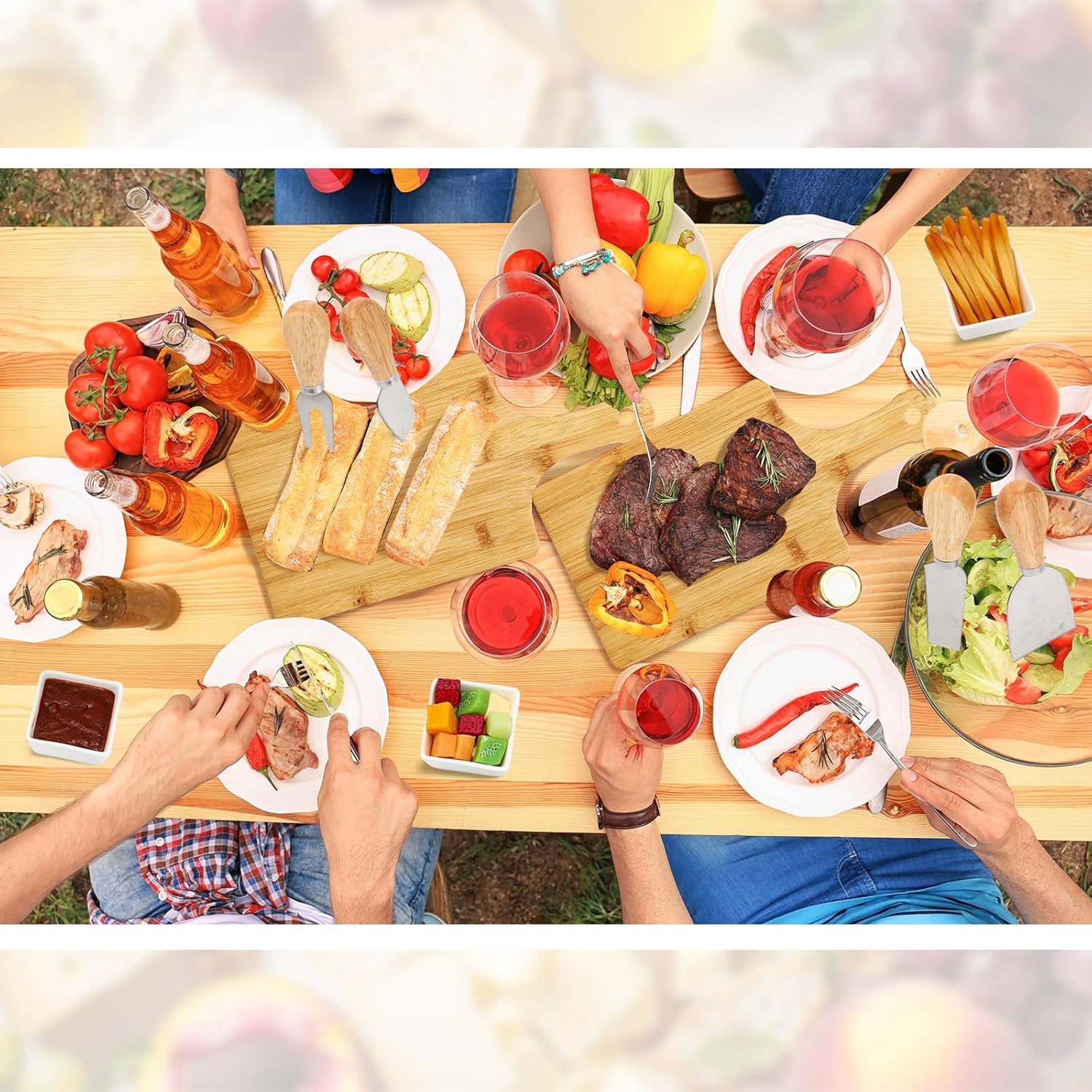 Patelai 16 Pcs Charcuterie Board Bamboo Square, Mini Cheese Cutting Board and White Ceramic Bowl Stainless Cheese Knives Forks Set Gift for mother's Day Anniversary Housewarming Wedding - Image 6