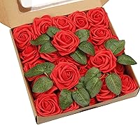 Vista 1 de Flores artificiales, 25 rosas falsas de espuma de aspecto real con tallos para bricolaje, ramos de boda, centros de mesa, arreglos, mesas de fiesta