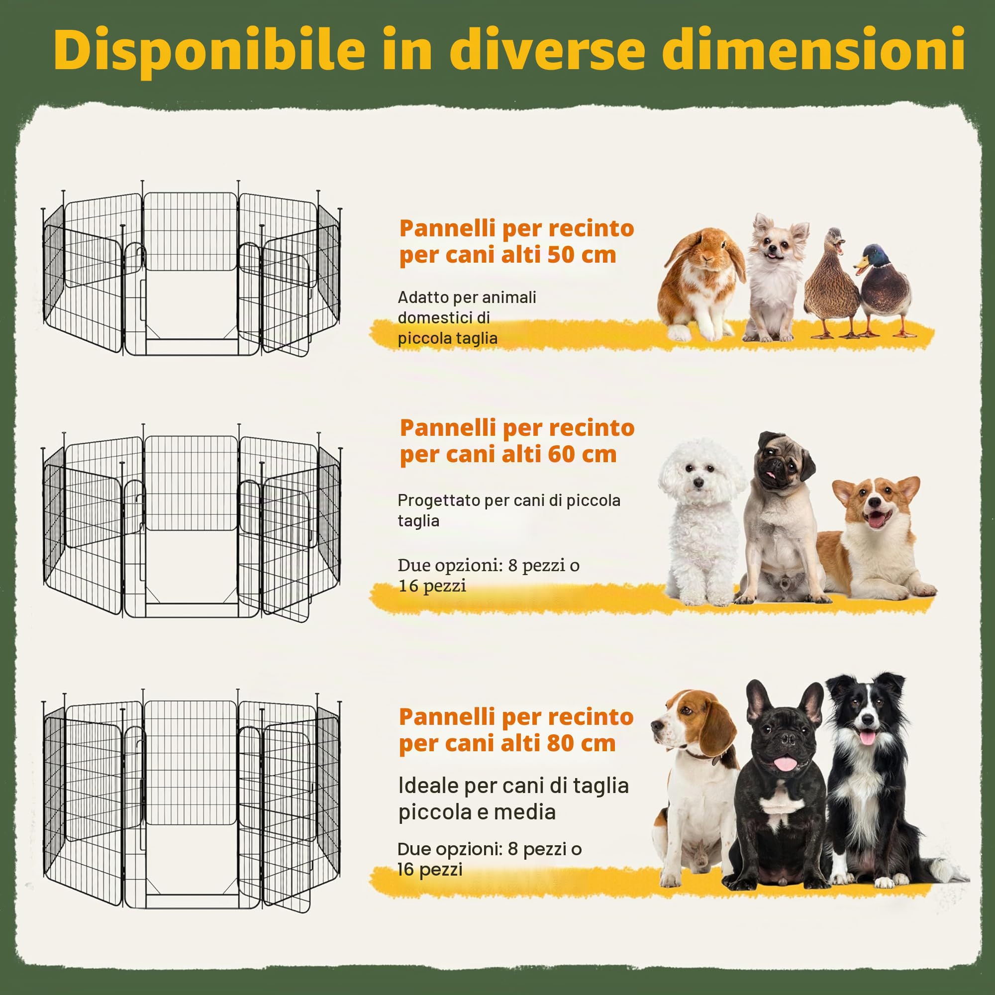 Yaheetech Recinto per Animali Domestici, 8 Pannelli Altezza 60 cm, Pieghevole con Porta per Interno ed Esterno, in Acciaio, per Cani, Cuccioli, Gatti e Conigli