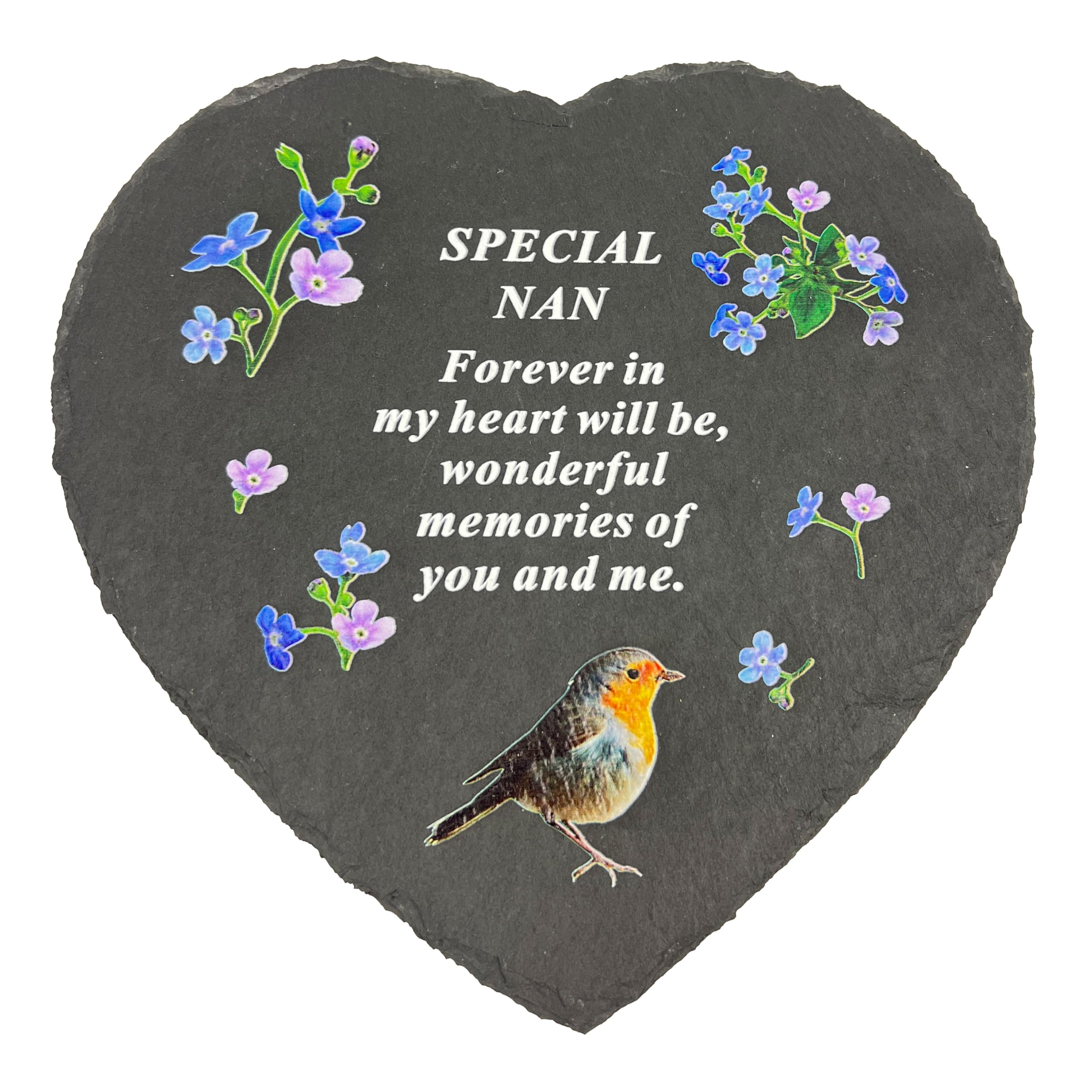 Angraves Multicolor Special Nan Graveside Memorial Robin Slate Love Heart Grave Plaque Stepping Stone Ornament Decoration